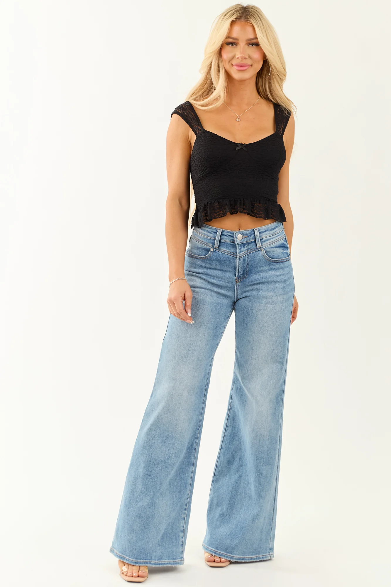 Black Lace Sleeveless Tank Top with Sweetheart Neckline