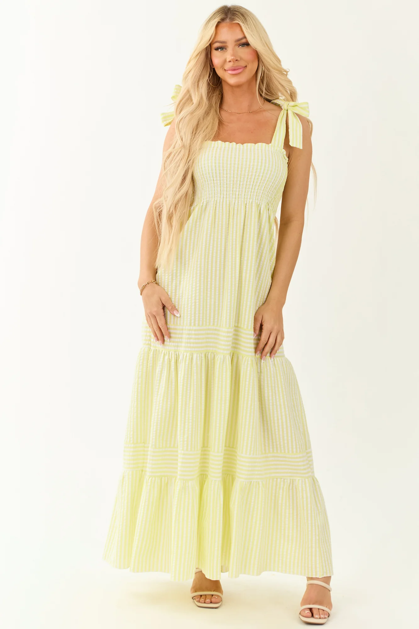 Striped Square Neck Maxi Dress in Citron and Ivory