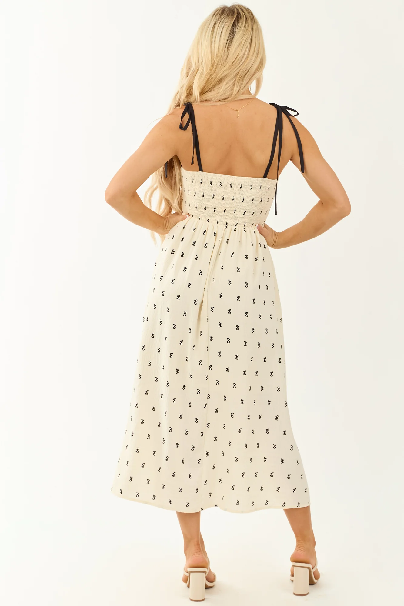 Black Bow Print Sleeveless Midi Dress