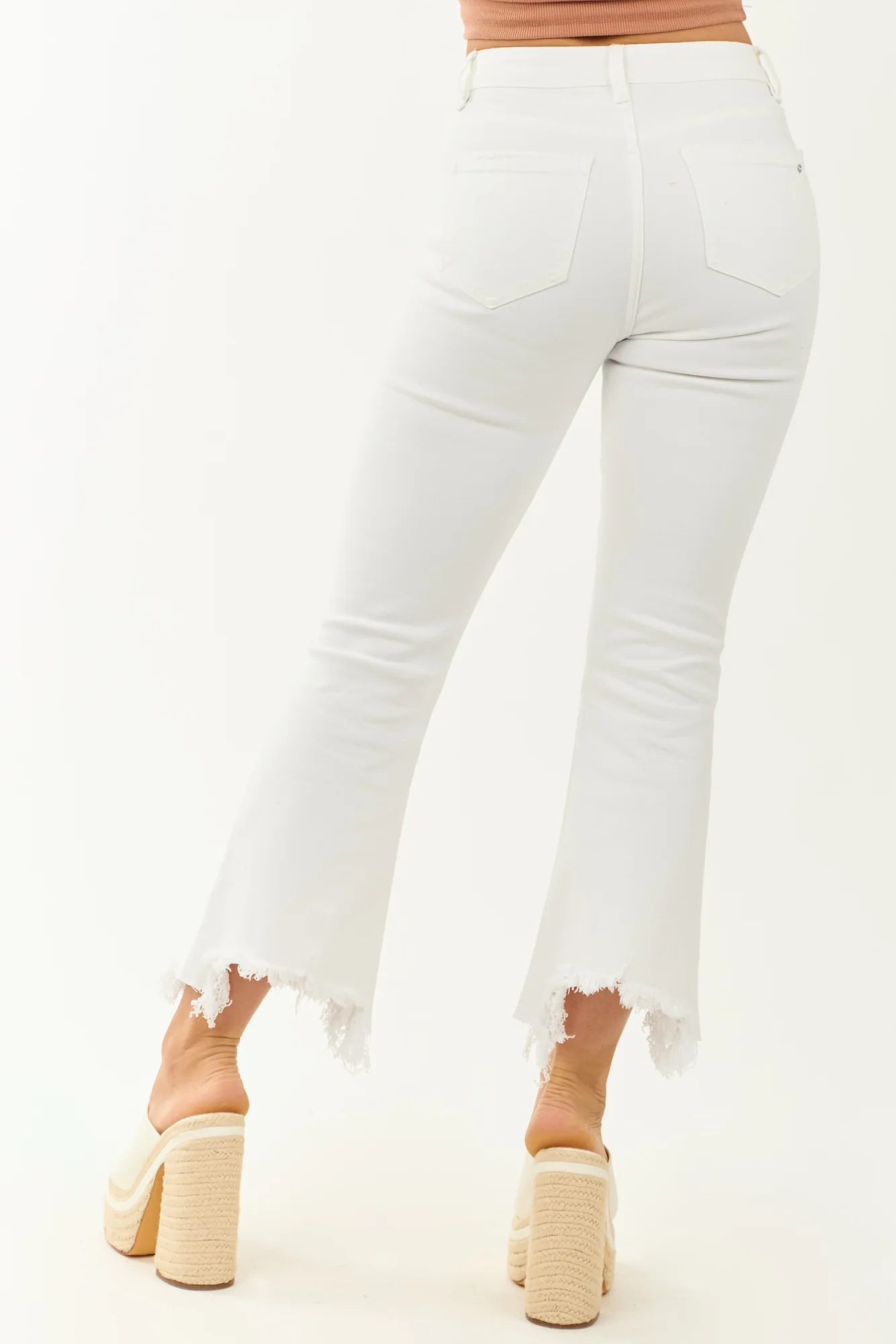 Off White Stretchy Crop Flare Jeans for Women
