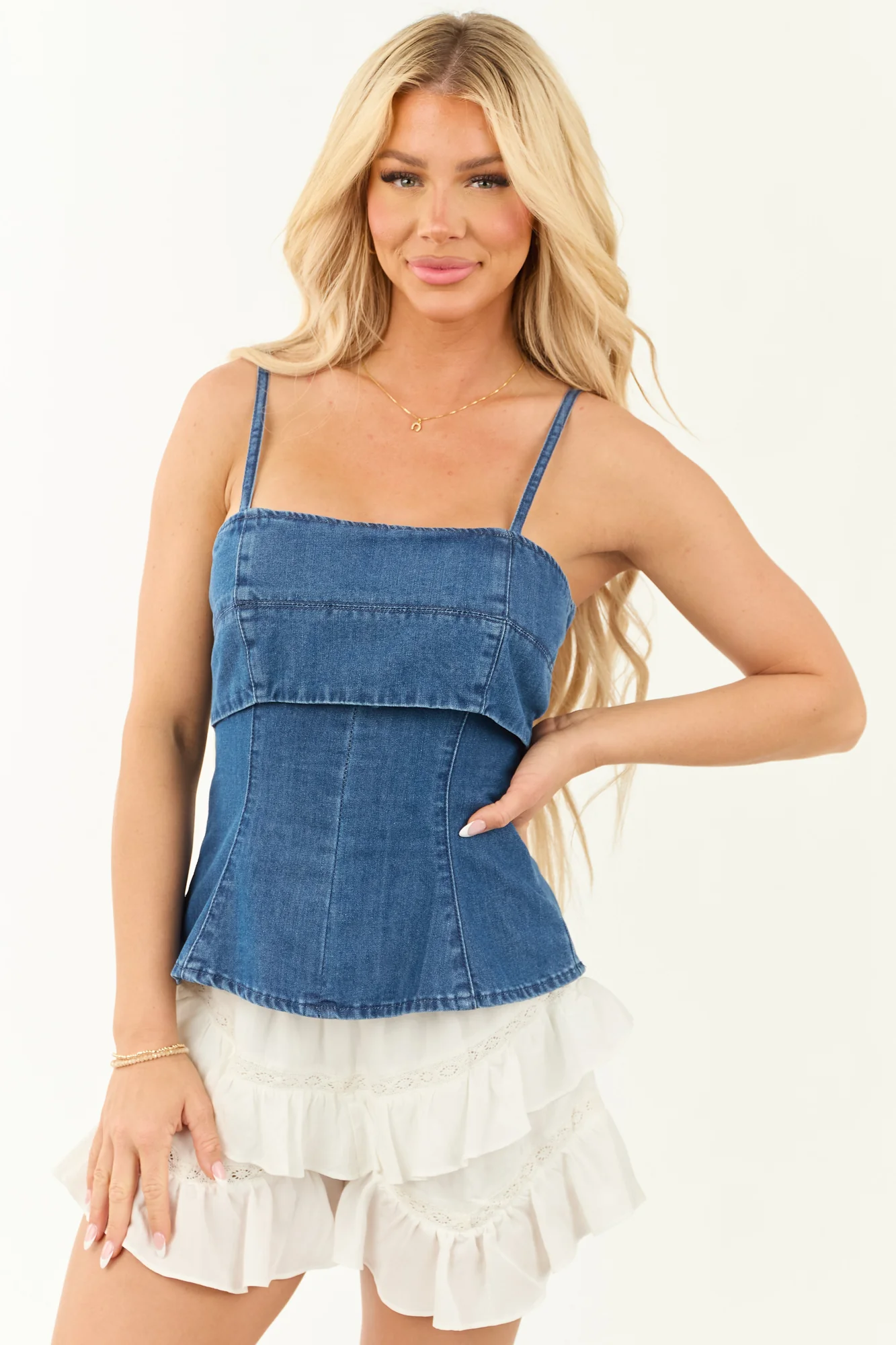 Denim Babydoll Sleeveless Tank Top