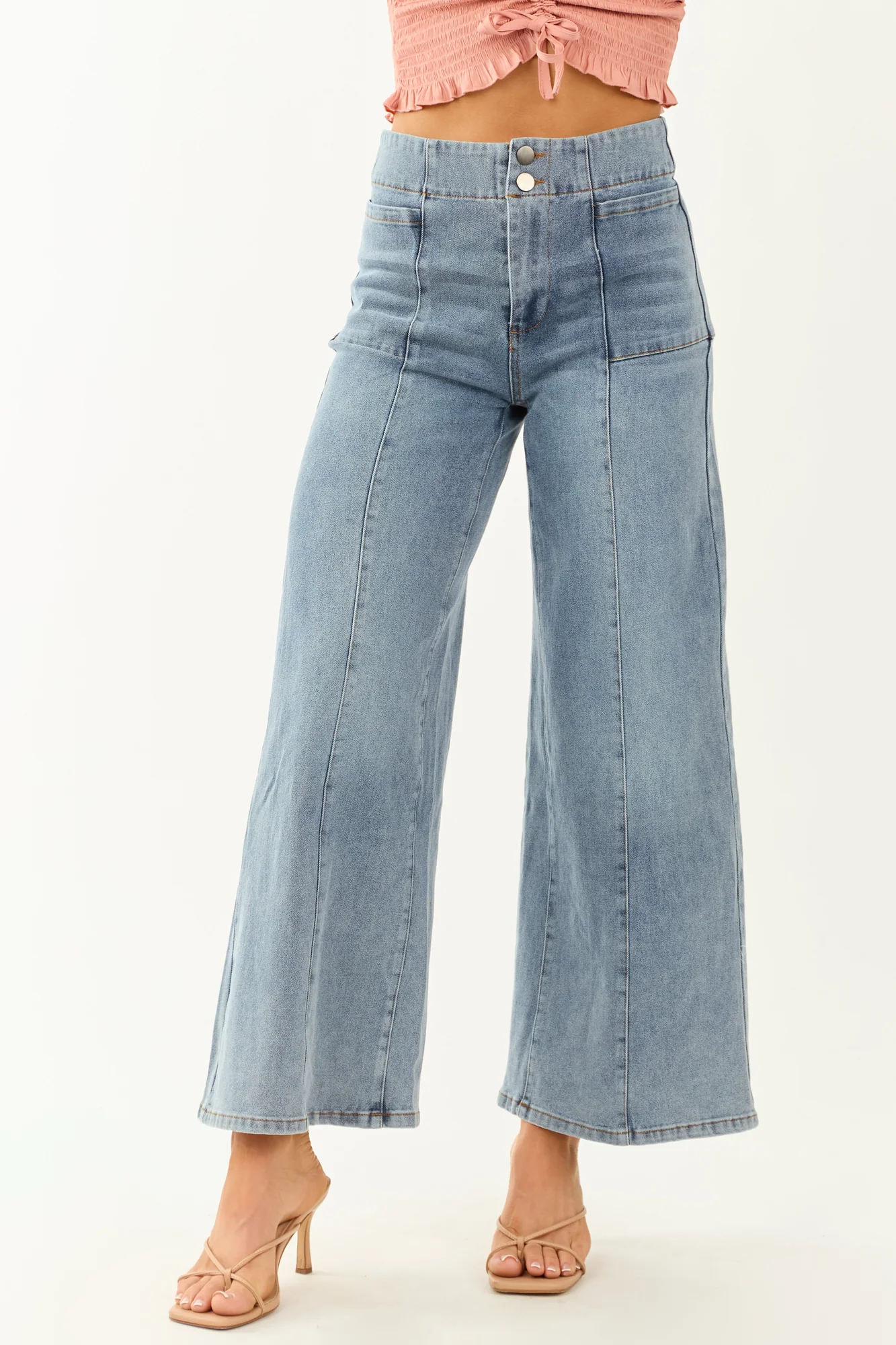 Medium Wash Super Wide Leg High-Rise Jeans in Denim Blue
