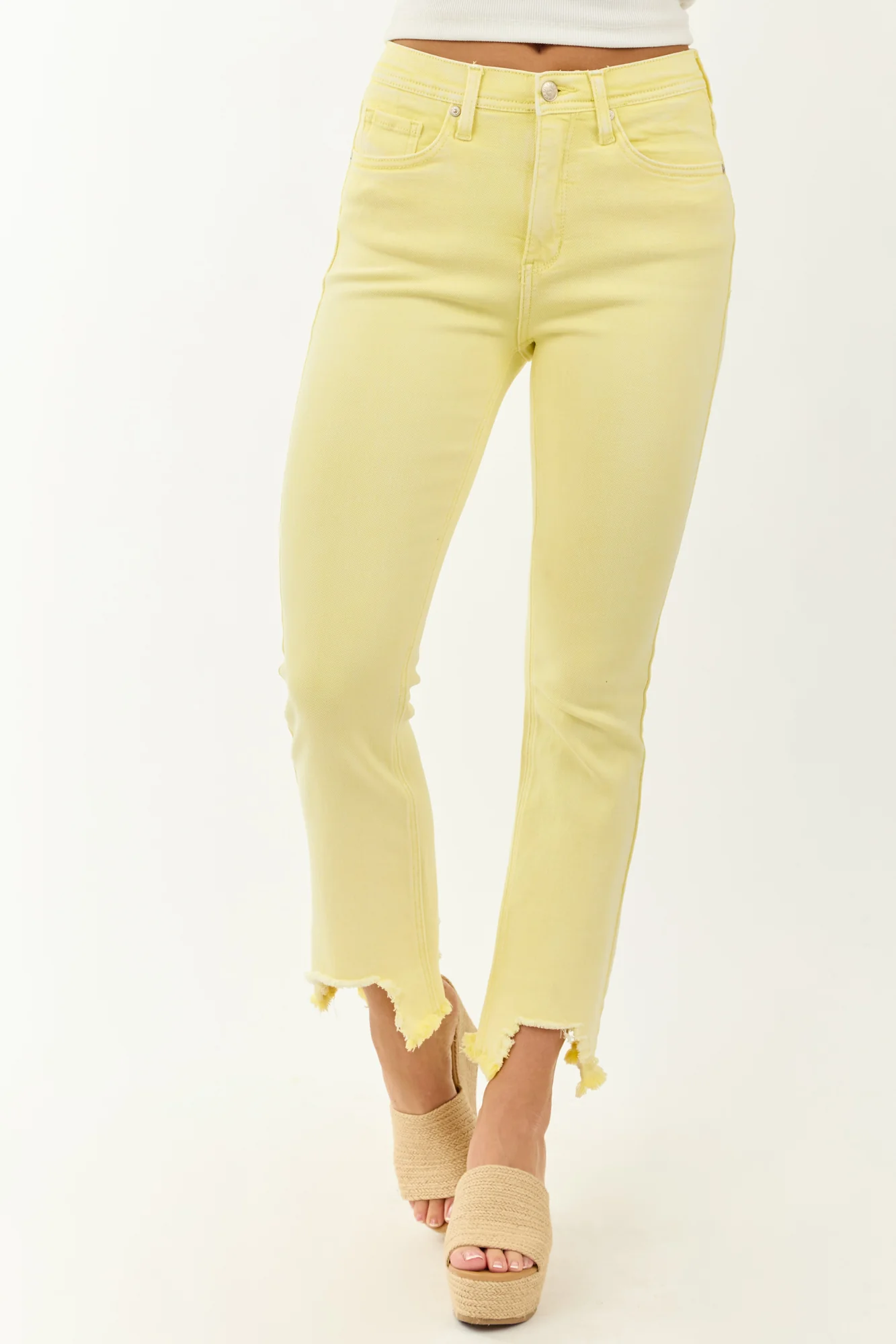 Summer Bright Yellow Flare Jeans with Tummy Control Waistband