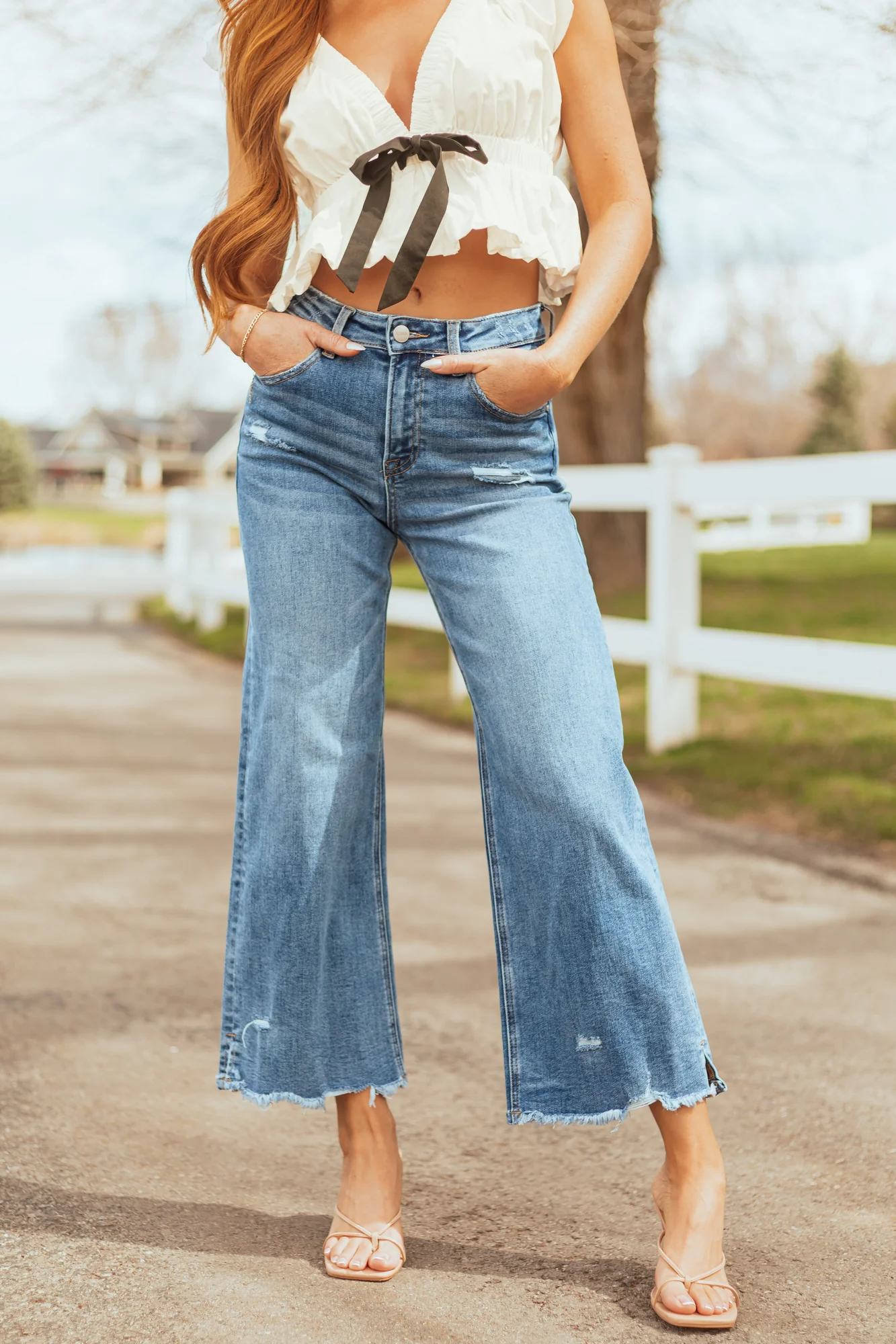 High Rise Stretchy Wide Leg Blue Jeans