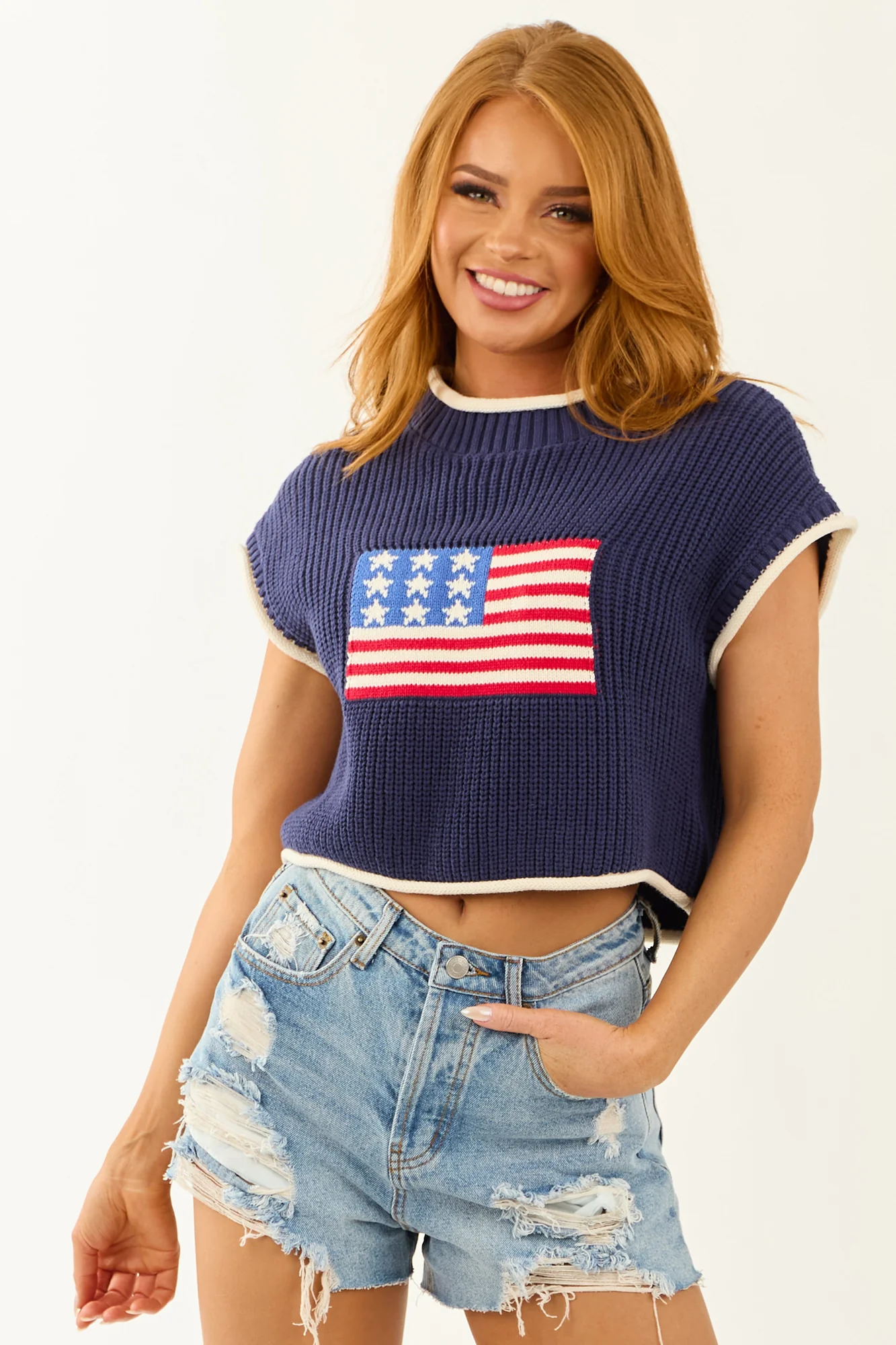 Navy Graphic American Flag Knit Sweater