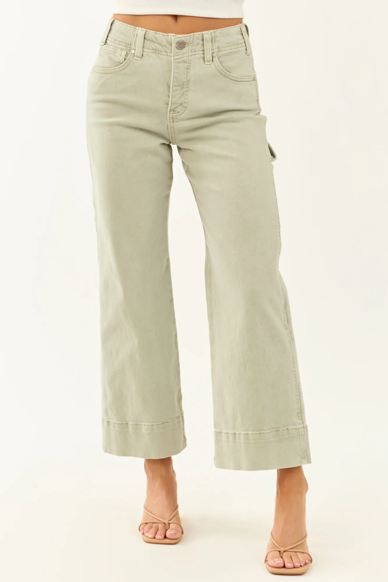 Green Cropped Wide Leg Jeans with Tummy Control