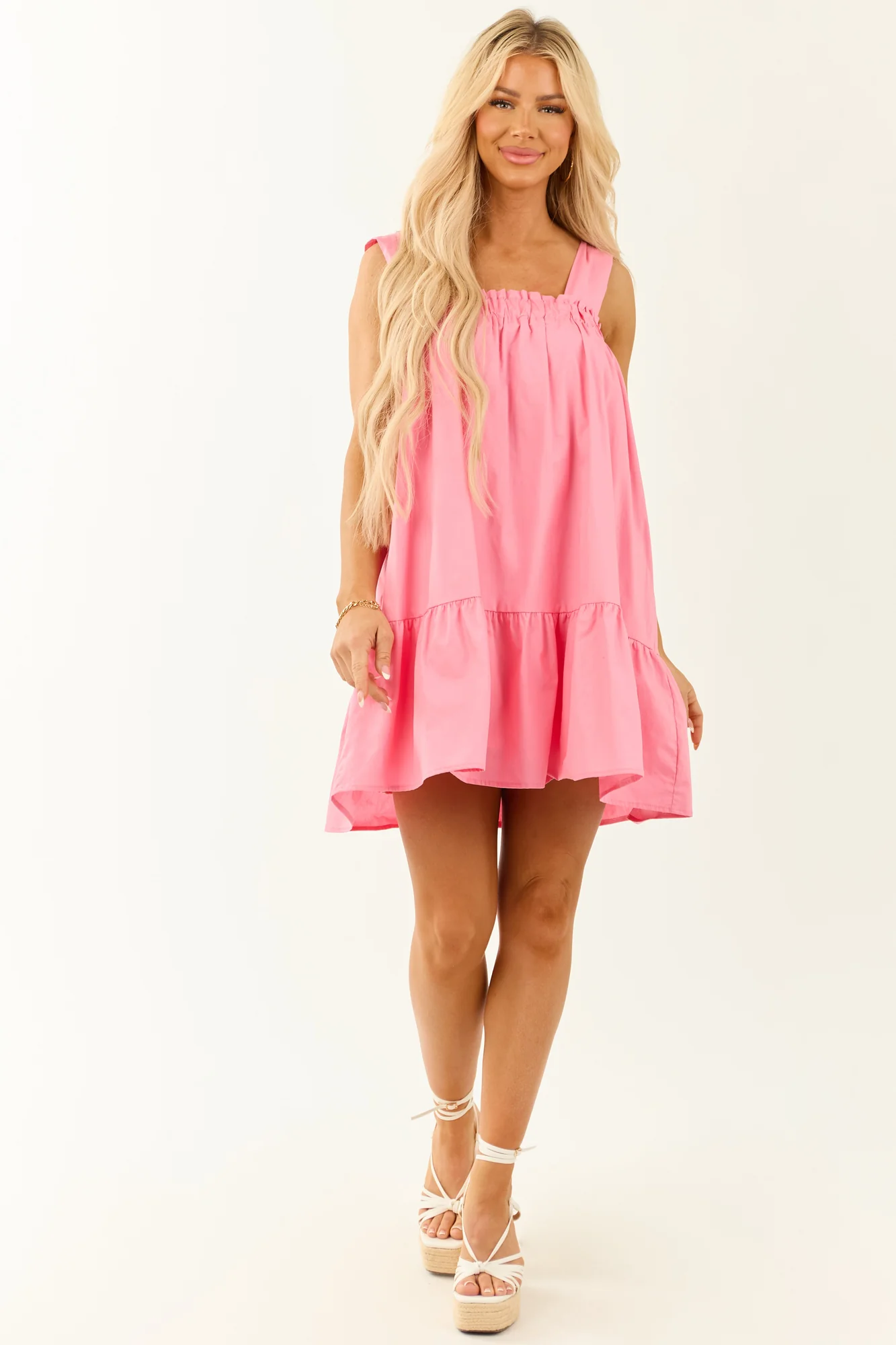Pink Ruffle Sleeveless Cotton Mini Dress