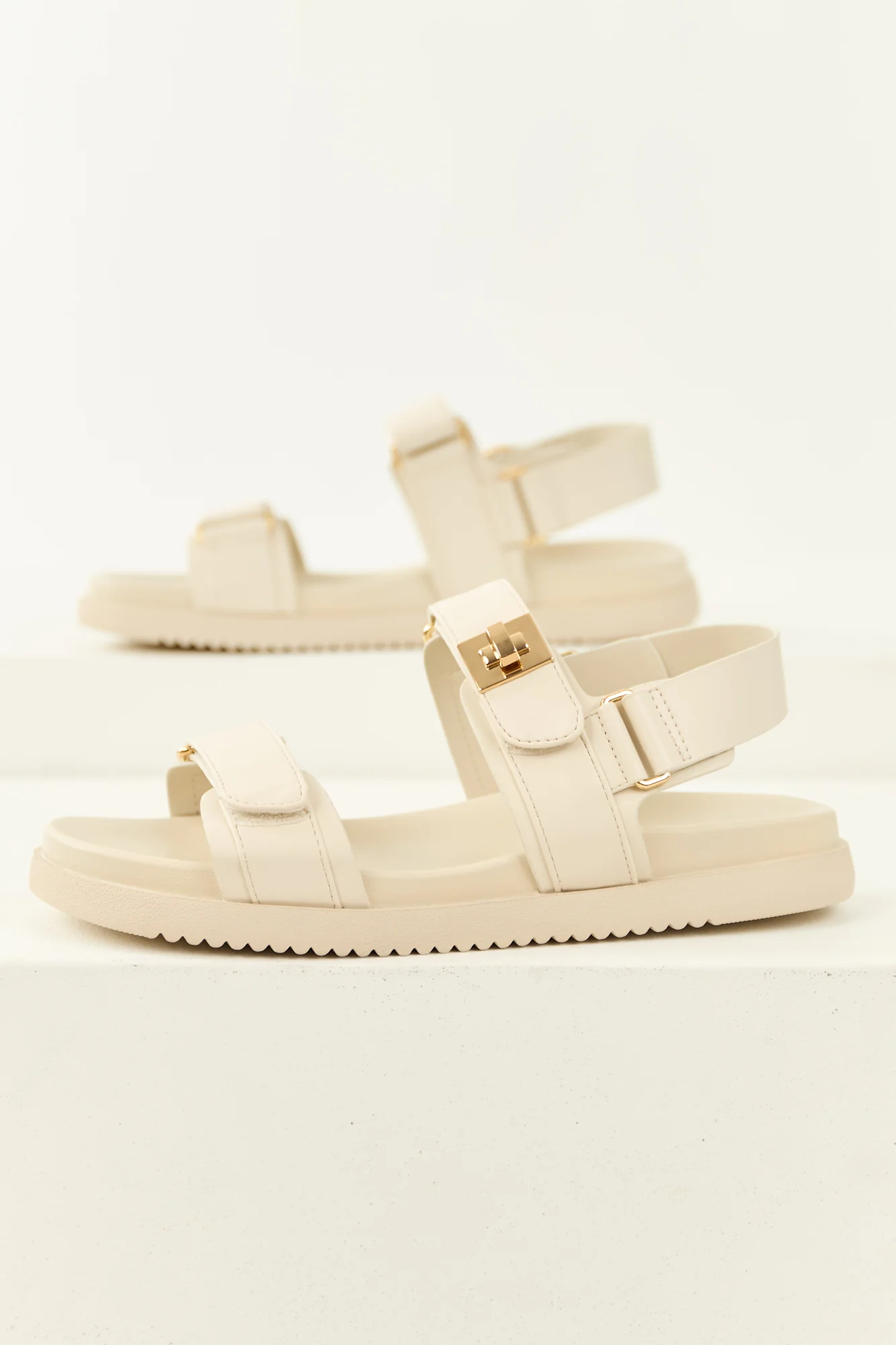 White Pleather Open Toe Sandals with Velcro Strap