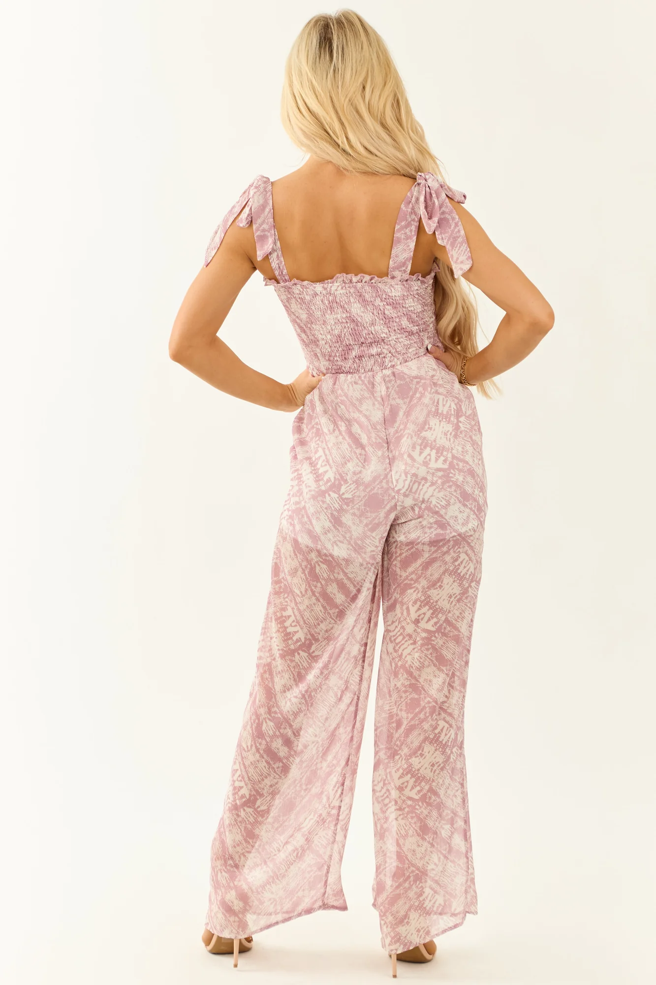 Chiffon Wide Leg Jumpsuit in Mauve Abstract Print
