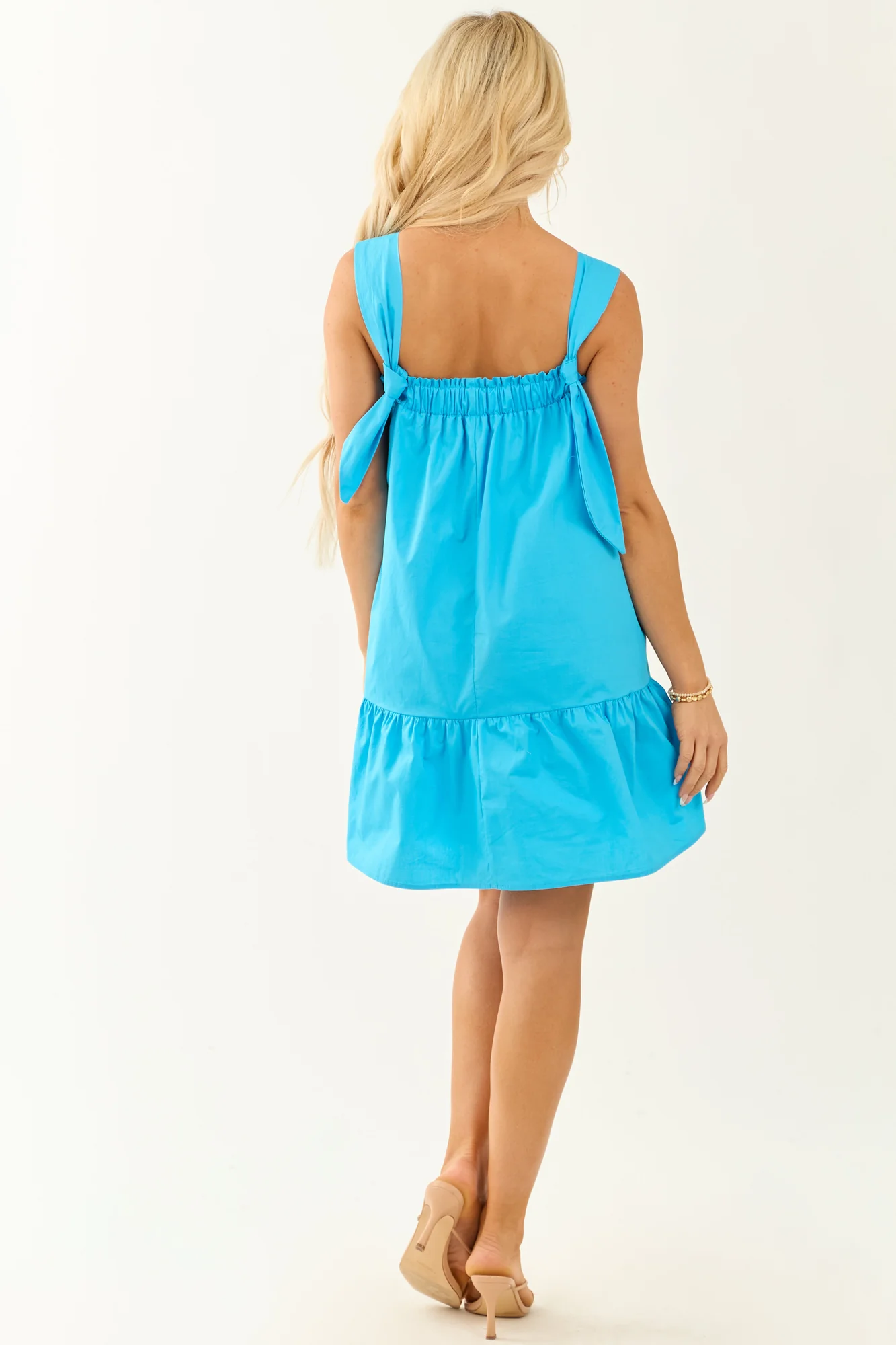 Blue Sleeveless Ruffle Mini Dress