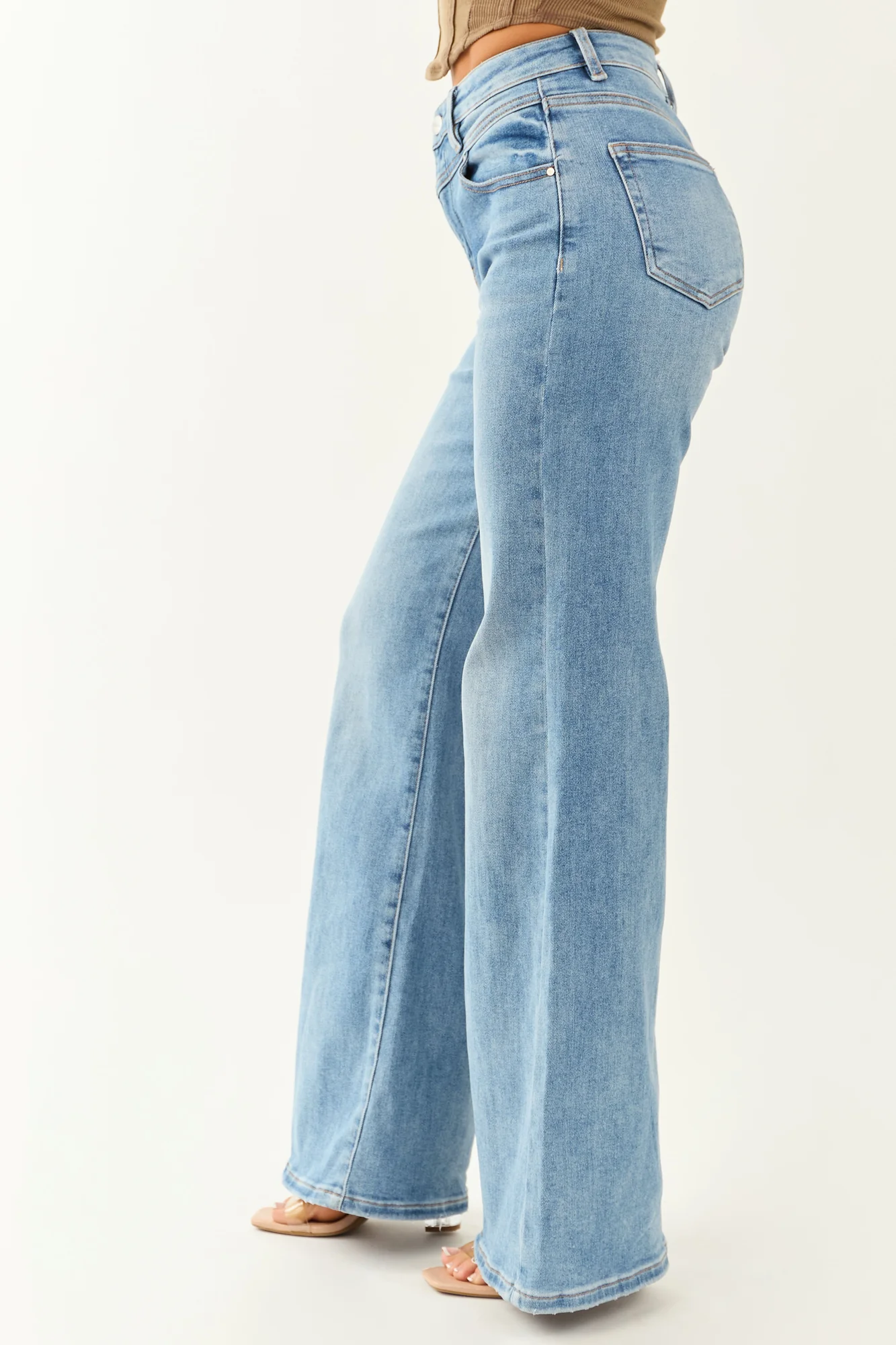 Medium Wash Western Wide Leg Jeans with V Stitch Detail