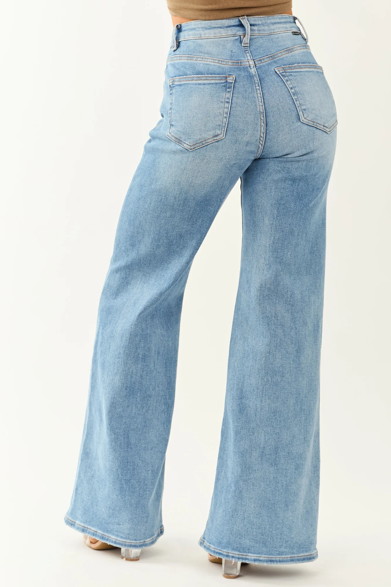 Medium Wash Western Wide Leg Jeans with V Stitch Detail