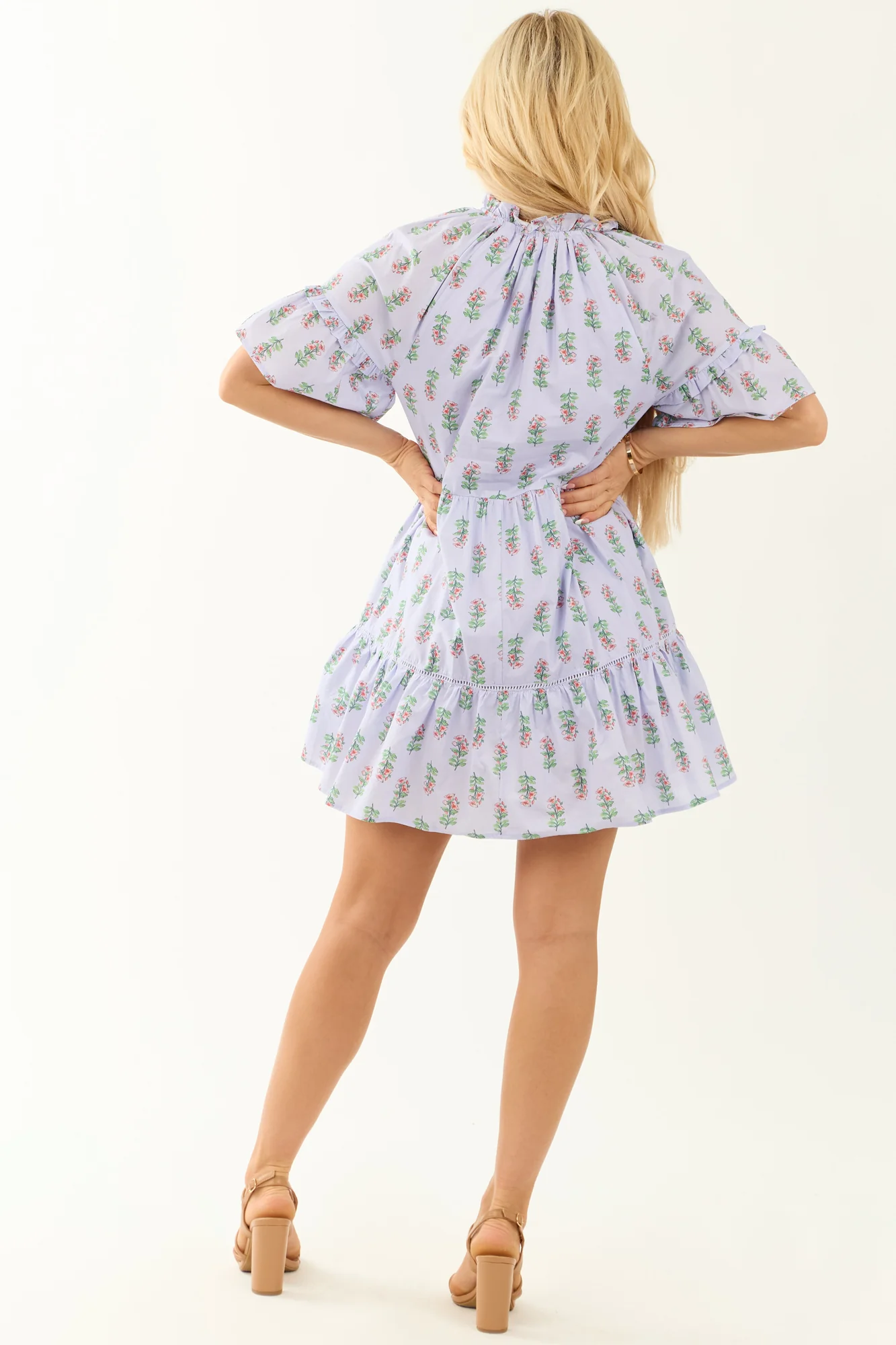 Floral Print Ruffle Sleeve Cotton Mini Dress