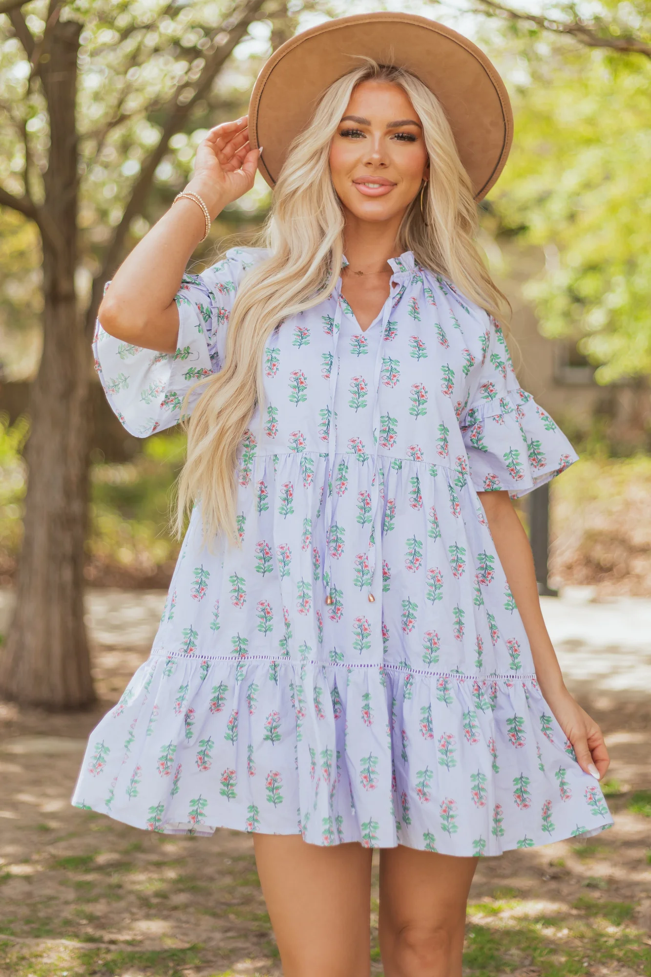 Floral Print Ruffle Sleeve Cotton Mini Dress