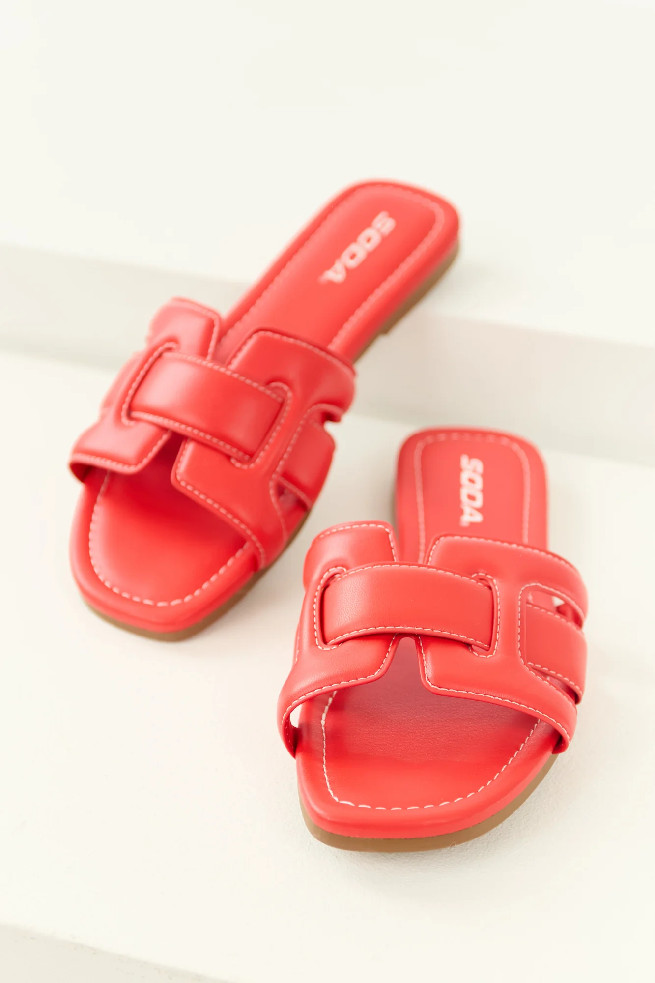 Red Interlaced Faux Leather Sandals - Slip-On Square Toe Style