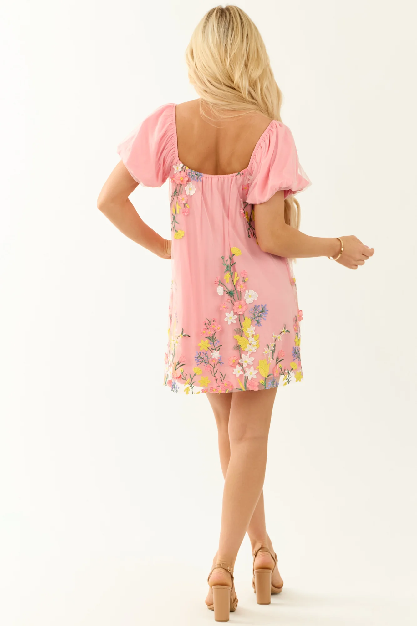 Embroidered Floral Mini Dress in Punch Color