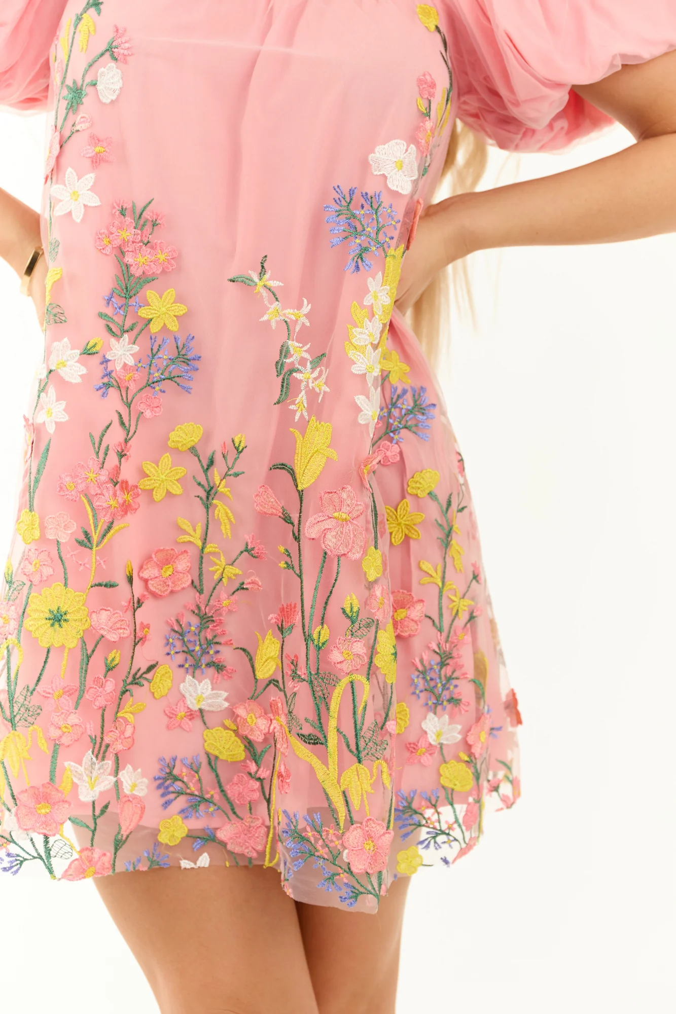 Embroidered Floral Mini Dress in Punch Color