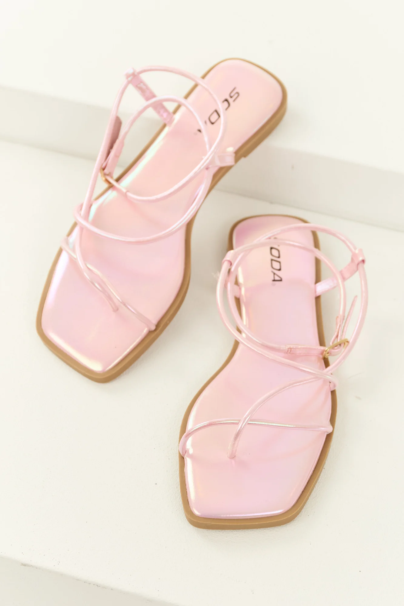Pink Metallic Strappy Flat Sandals - Comfortable Summer Shoes