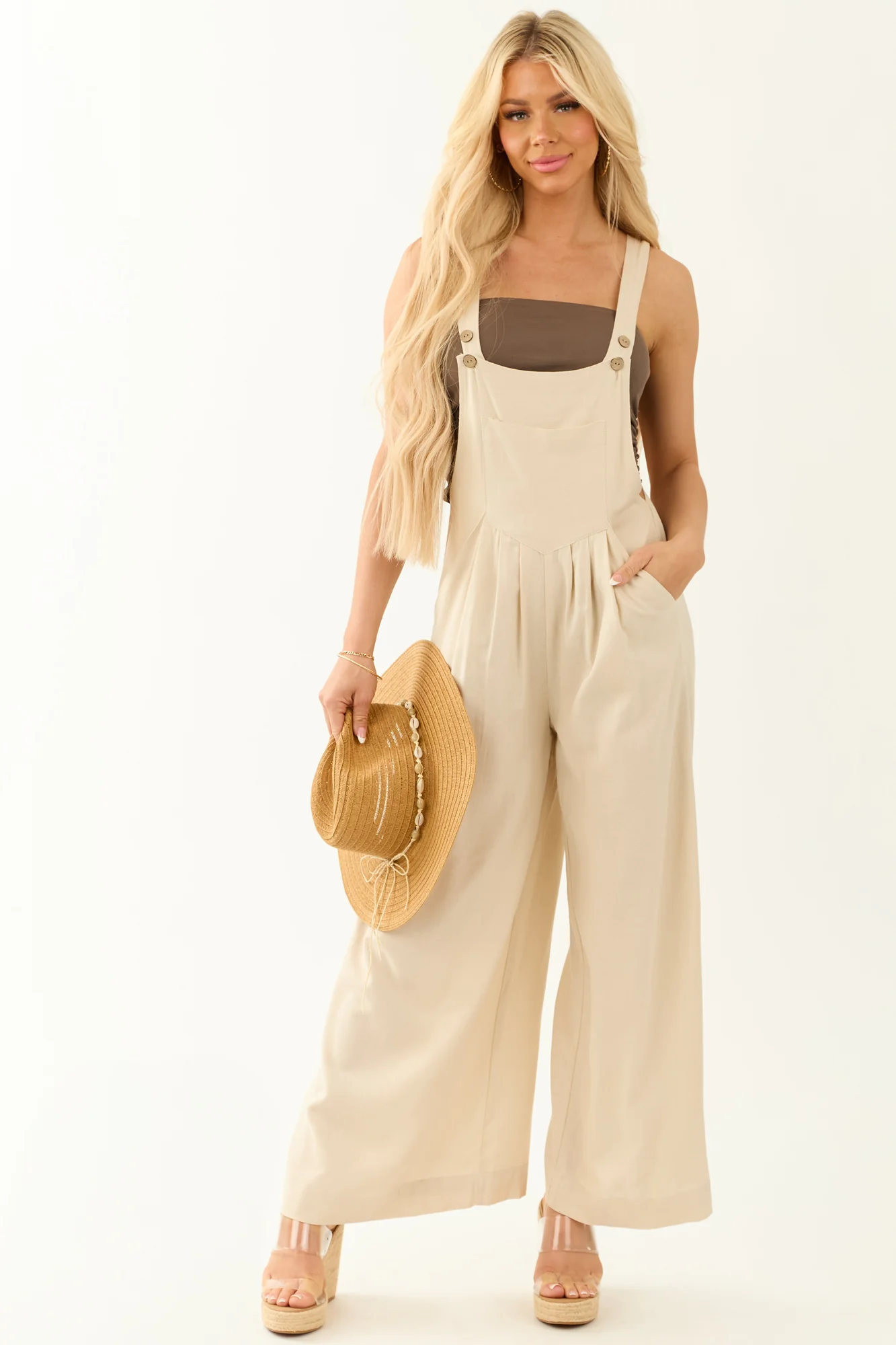 White Linen Wide Leg Overall Jumpsuit - Comfort & Style Combo
