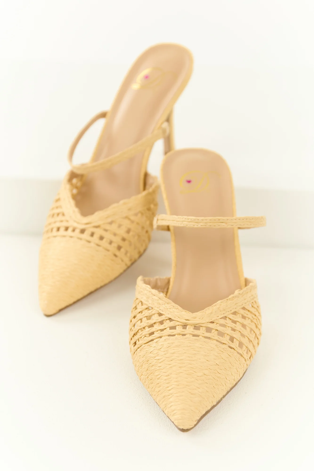Beige Woven Stiletto Slip-On Heels - Womens Fashion Shoes