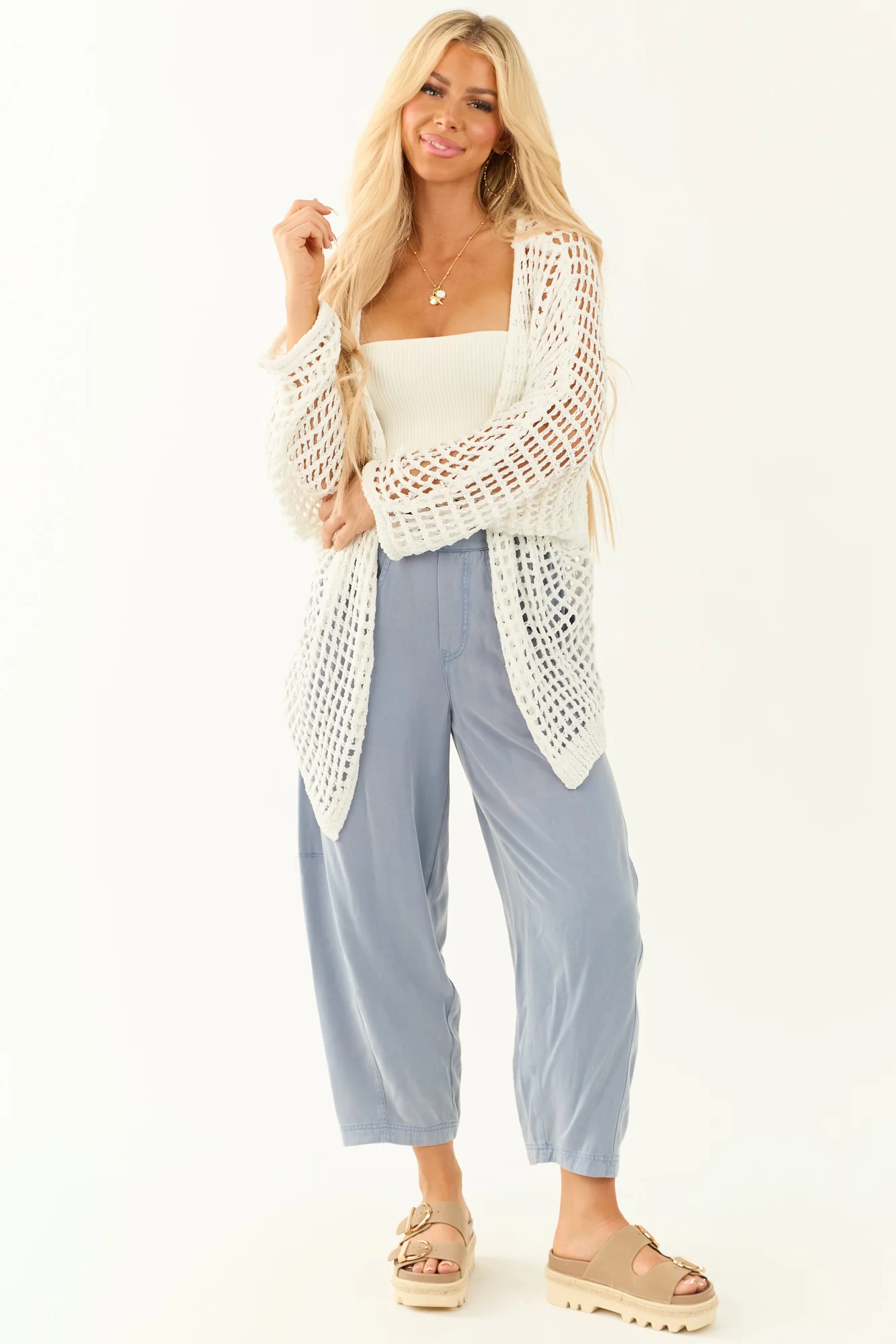 White Knit Open Front Cardigan