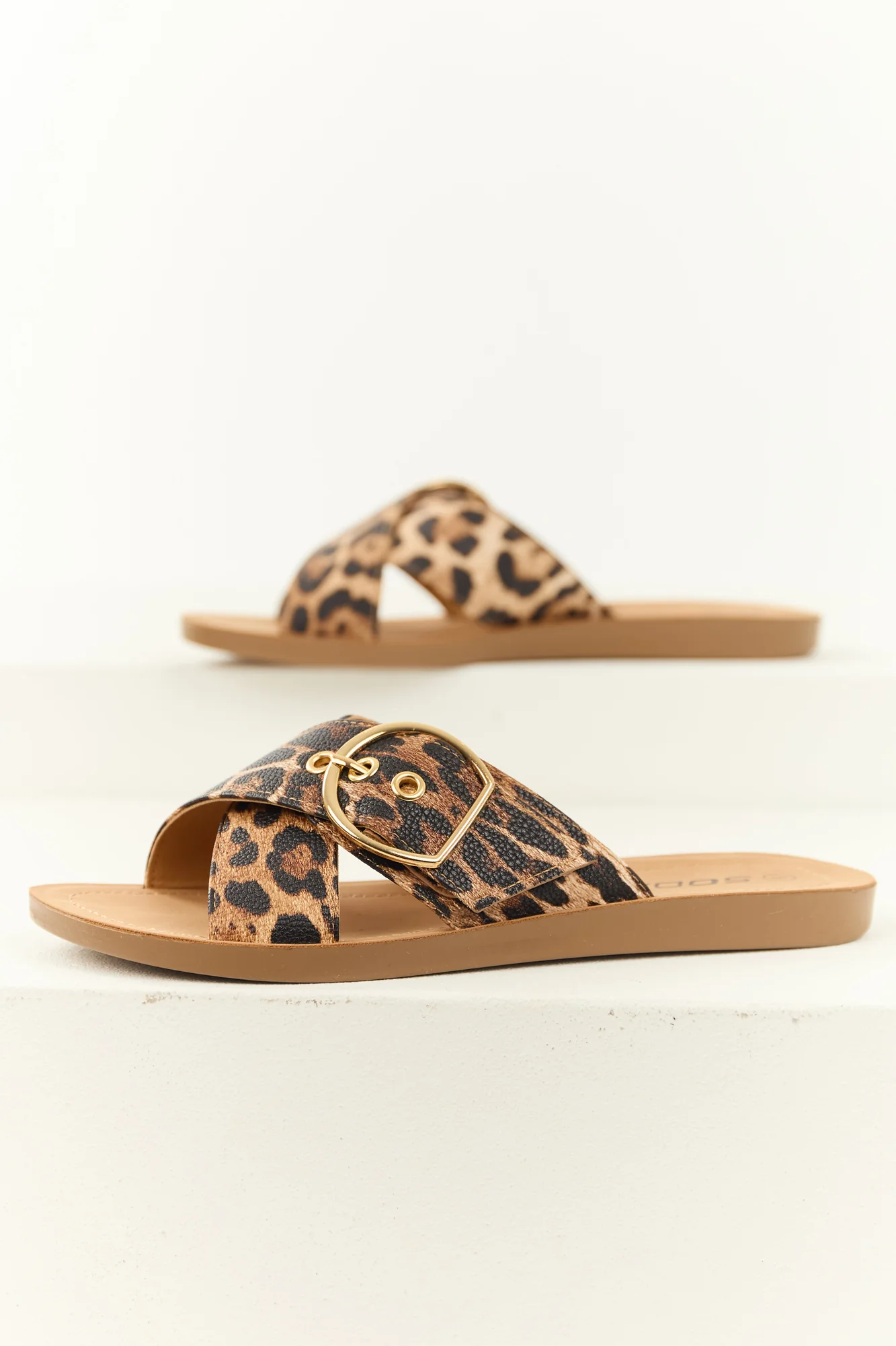Leopard Print Cross Strap Sandals - Camel Spice Black