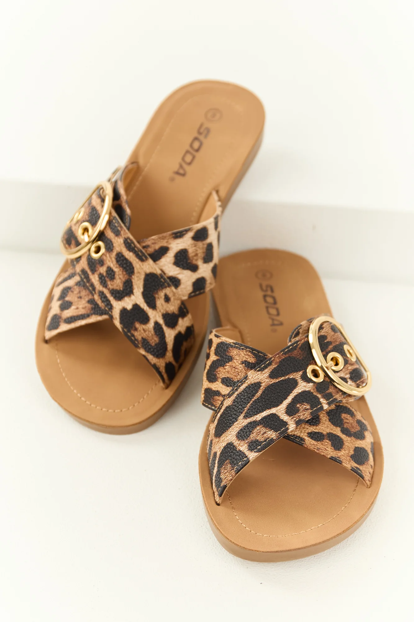 Leopard Print Cross Strap Sandals - Camel Spice Black