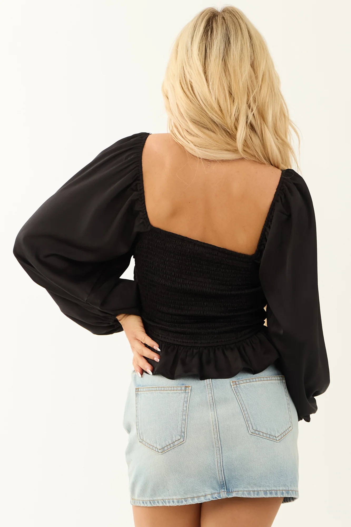 Black Satin Sweetheart Peplum Top Blouse