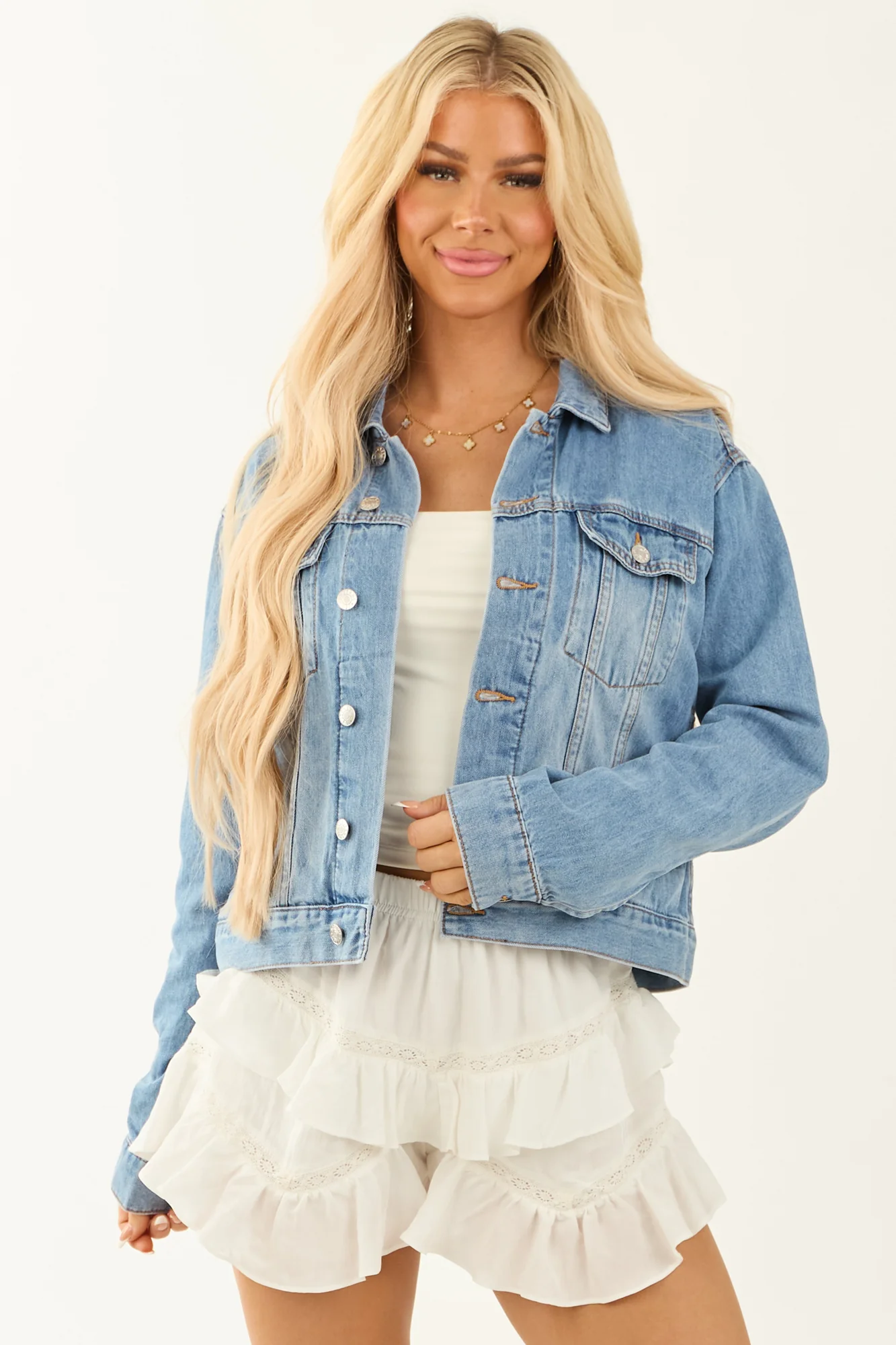 Denim Button Up Soft Jacket - Functional Pockets & Collar