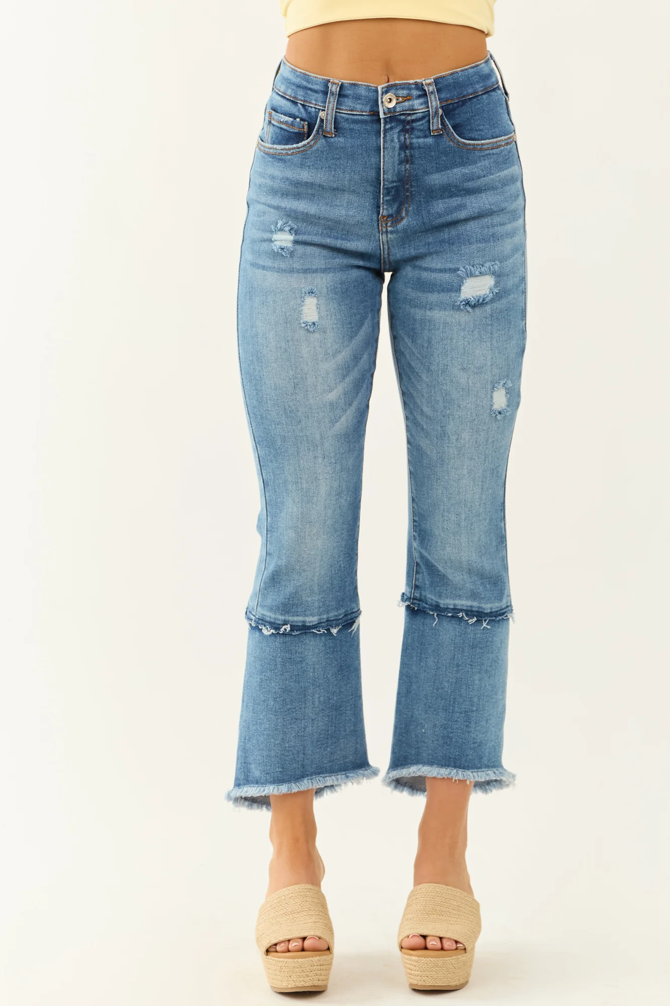 High Rise Stretchy Blue Kick Flare Jeans