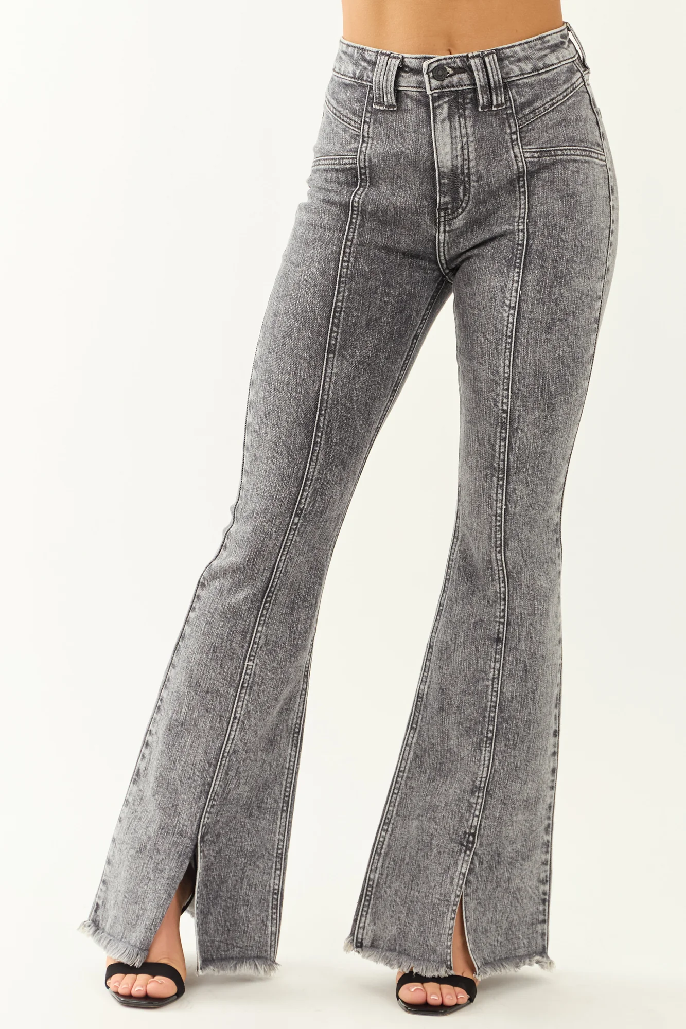 Graphite High Rise Split Hem Flare Jeans