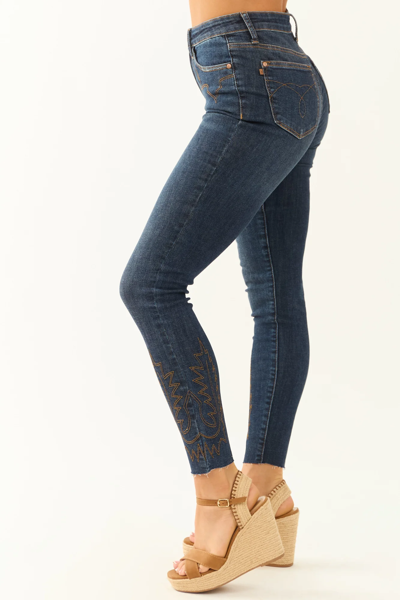 Dark Wash Stretchy Embroidered Skinny Jeans with Western Details
