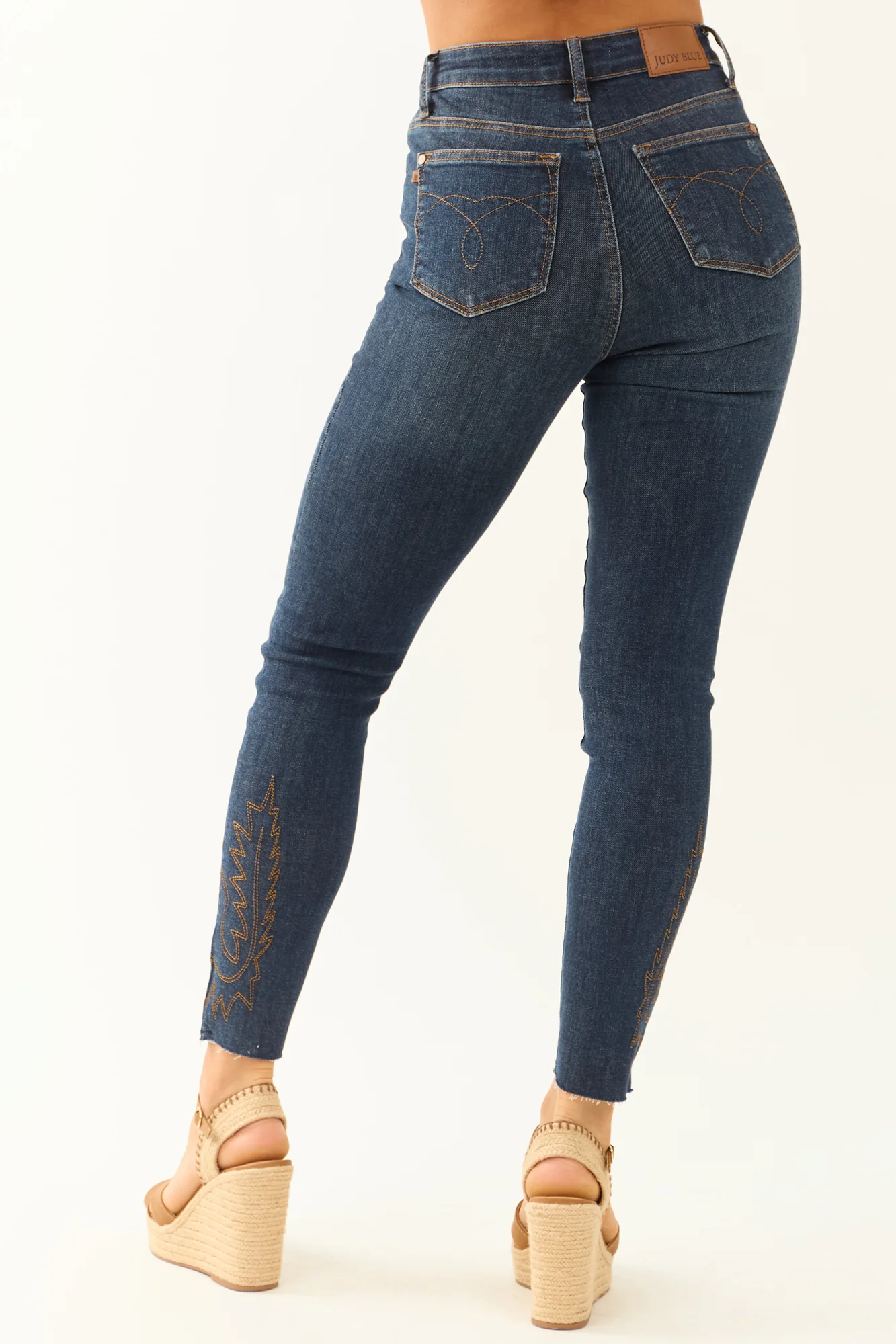 Dark Wash Stretchy Embroidered Skinny Jeans with Western Details