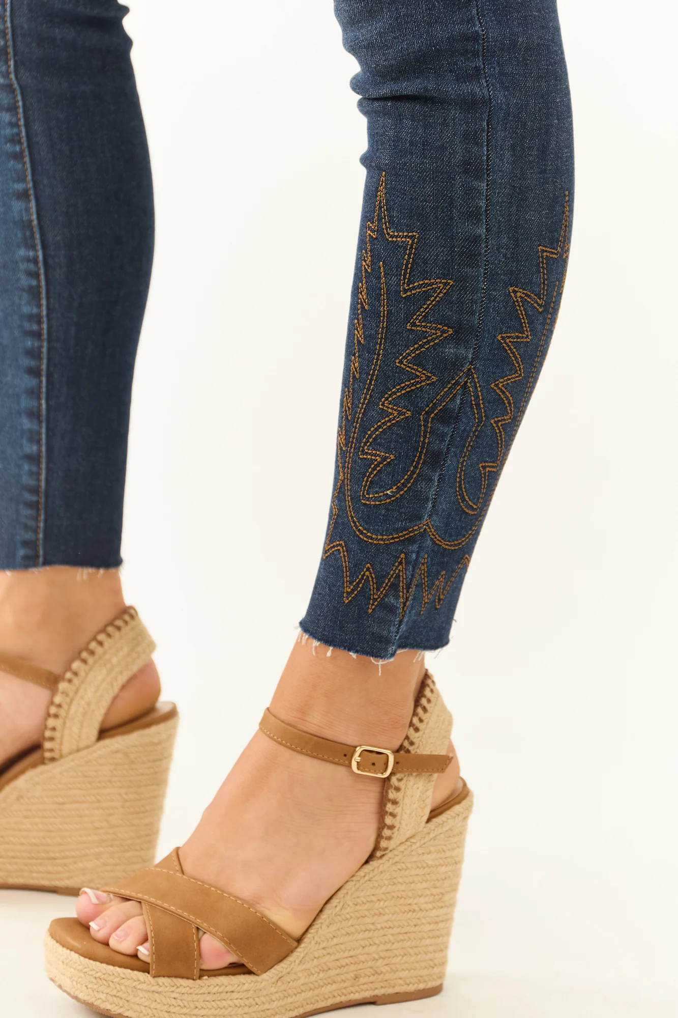 Dark Wash Stretchy Embroidered Skinny Jeans with Western Details