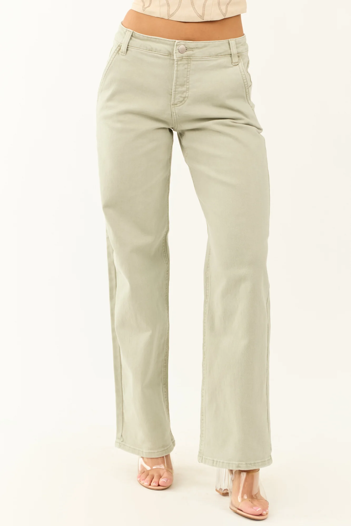 Green High Rise Tummy Control Wide Leg Jeans