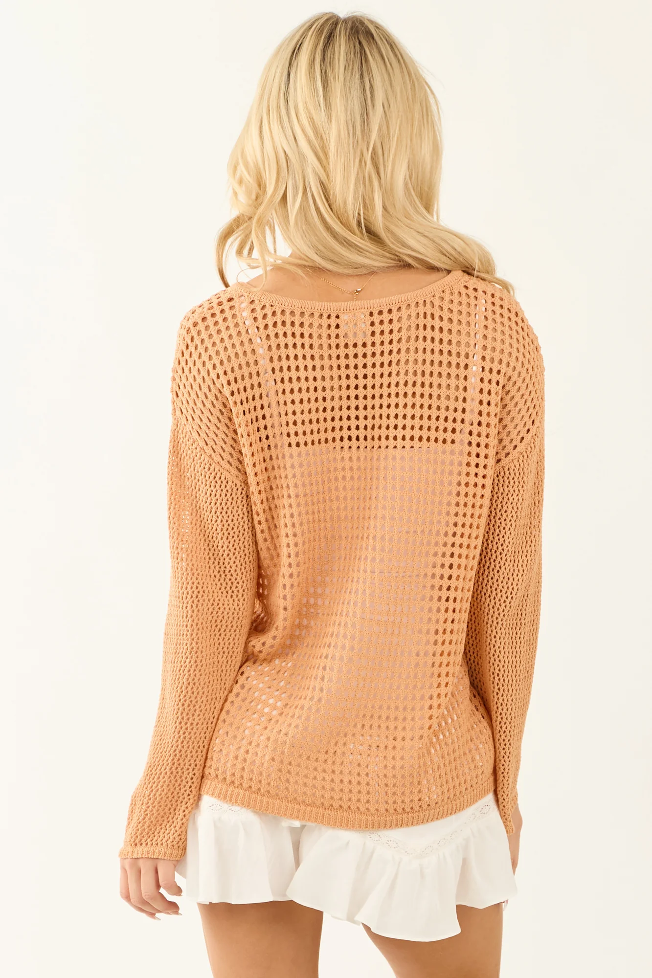 Melon Crochet V-Neck Long Sleeve Sweater