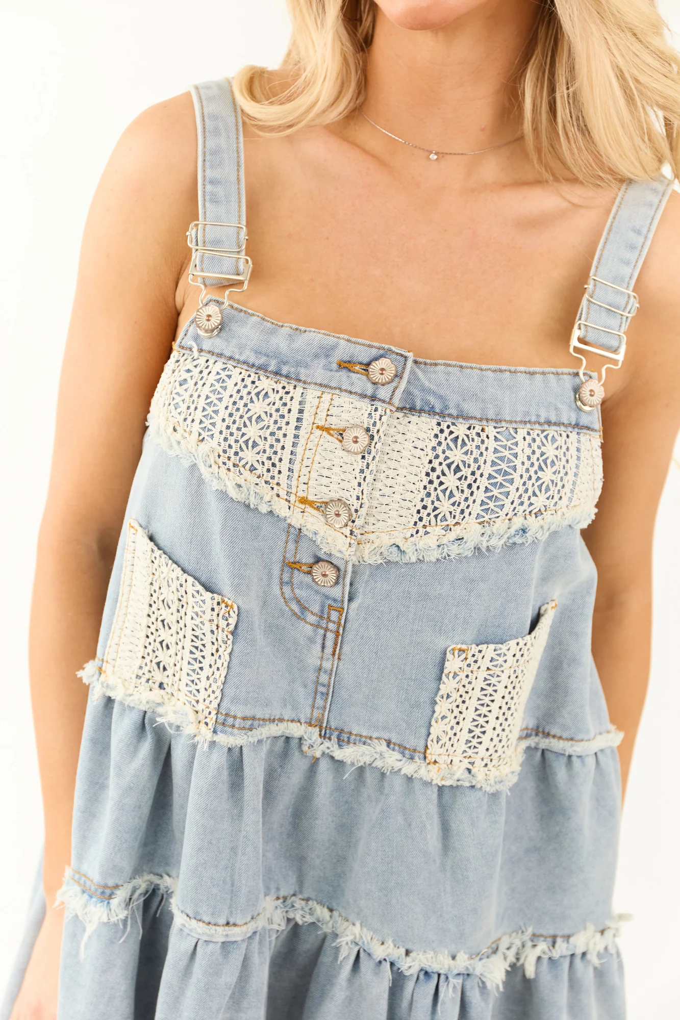Light Wash Denim Overall Suspender Mini Dress