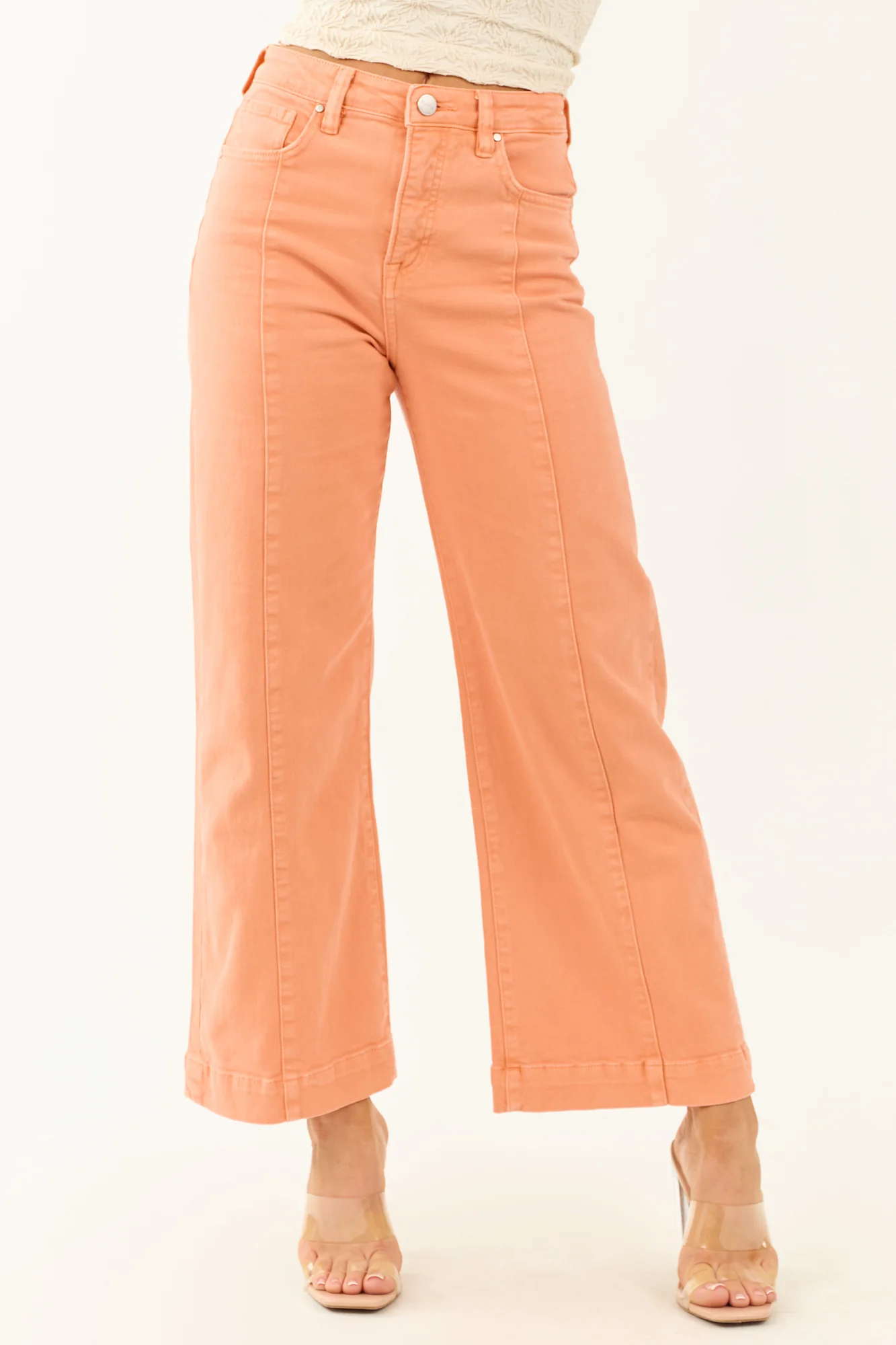 High Rise Tummy Control Wide Leg Orange Jeans