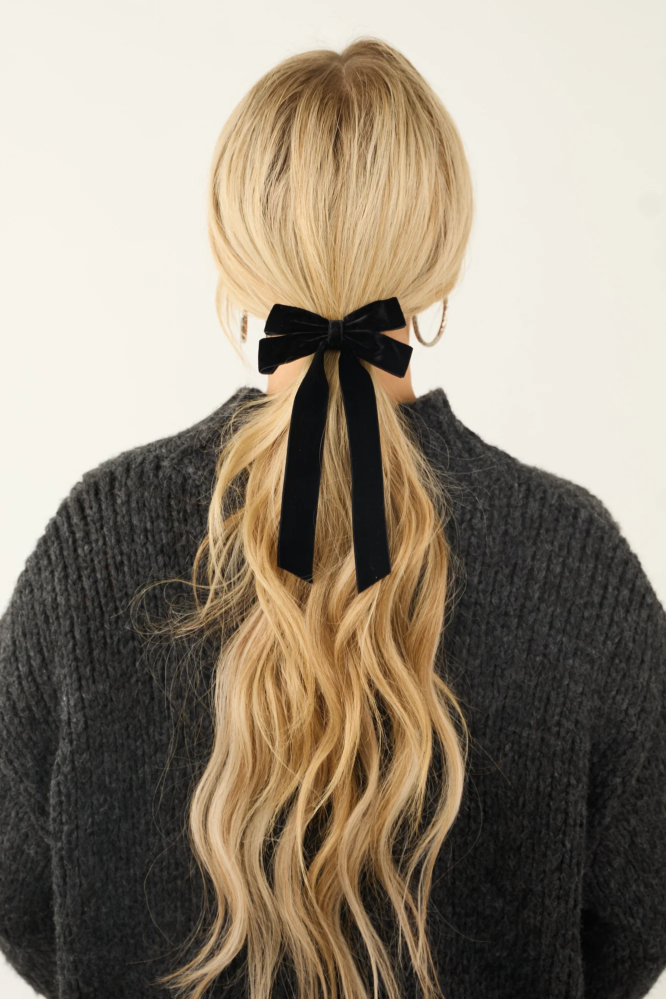 Black Velvet Hair Clip with Ribbon Bow