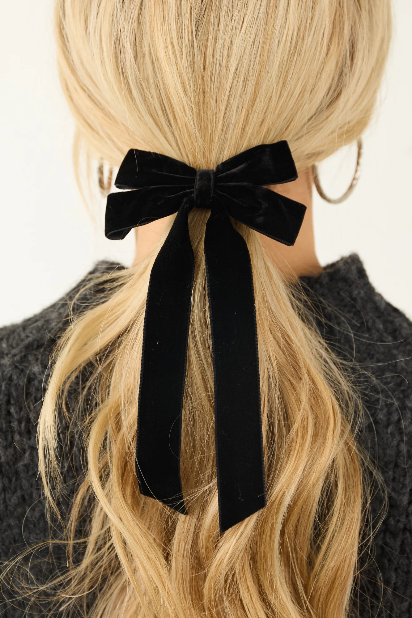 Black Velvet Hair Clip with Ribbon Bow
