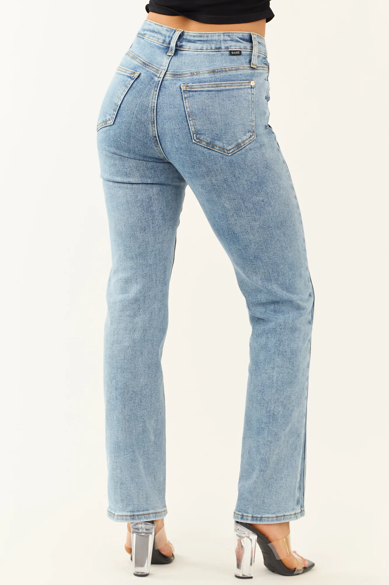High Waist Medium Wash Straight Leg Denim Jeans