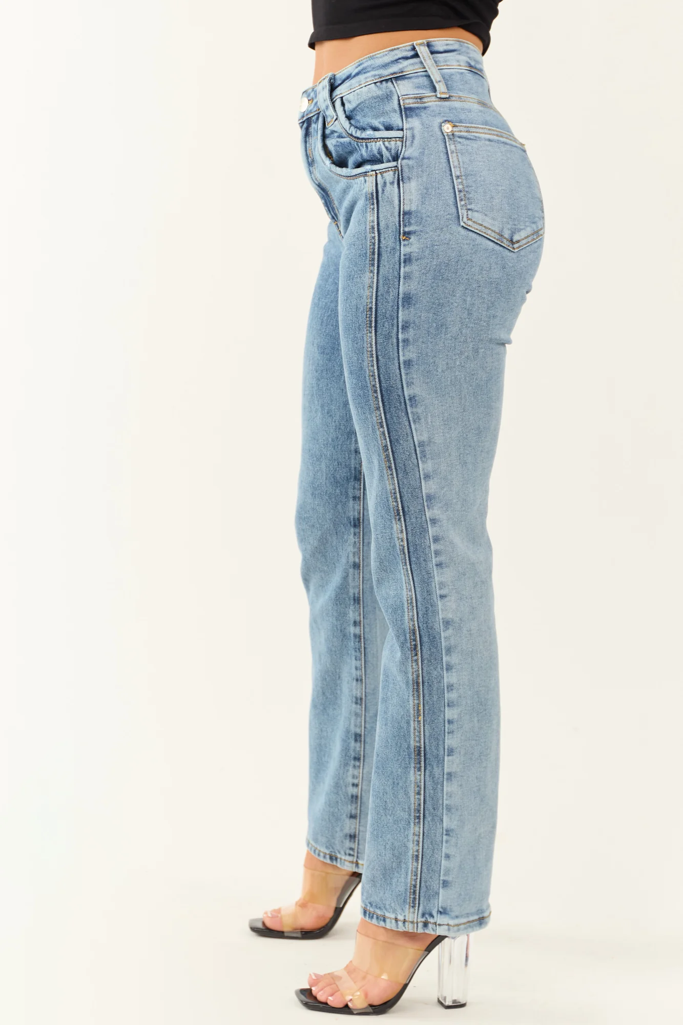 High Waist Medium Wash Straight Leg Denim Jeans