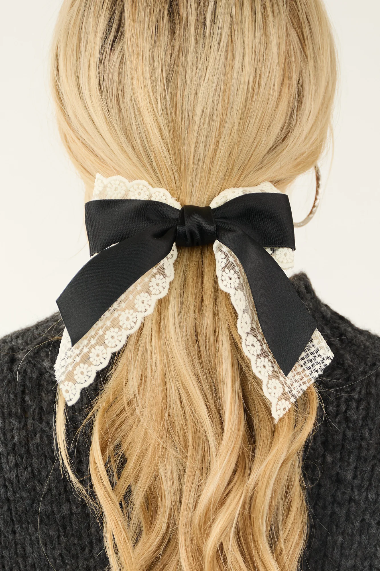 Black Lace Bow Hair Clip for Elegant Women
