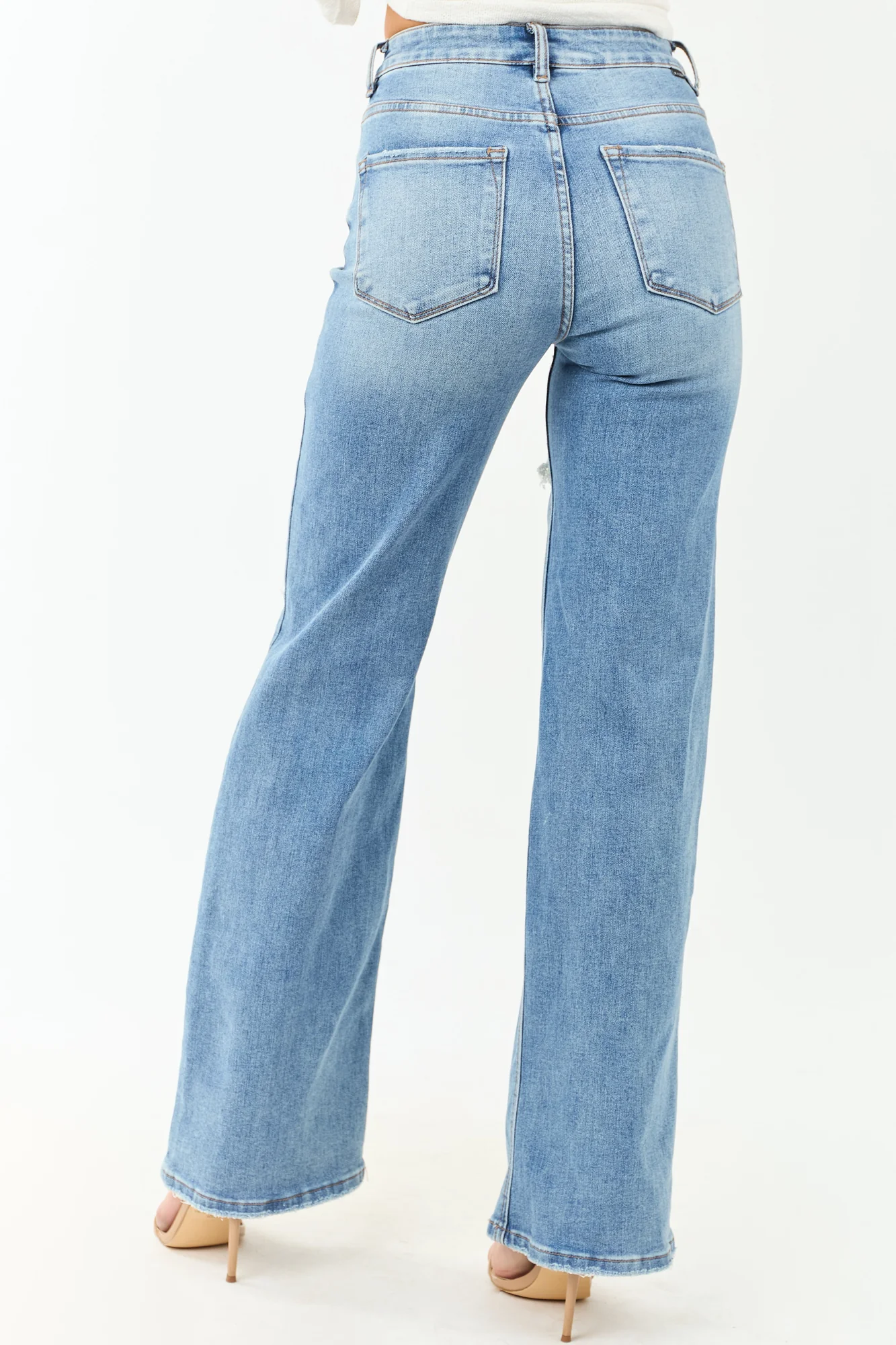 Distressed Medium Wash Wide Leg Denim Jeans