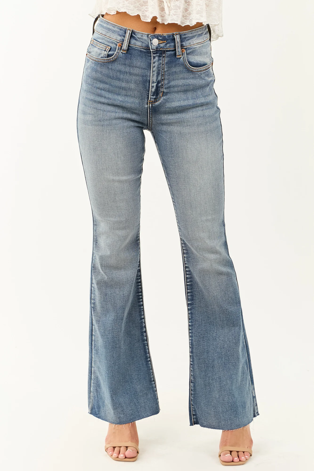 Medium Wash High Rise Stretchy Flare Jeans