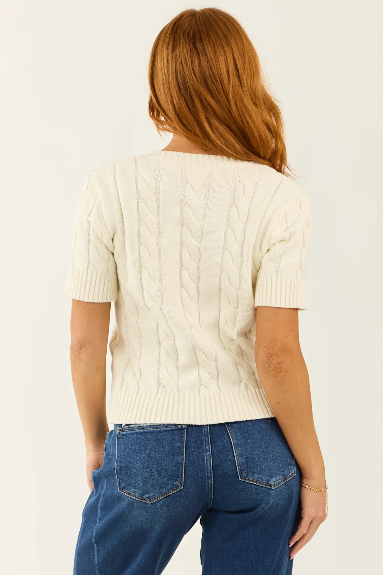 Ivory Cable Knit Short Sleeve Cardigan
