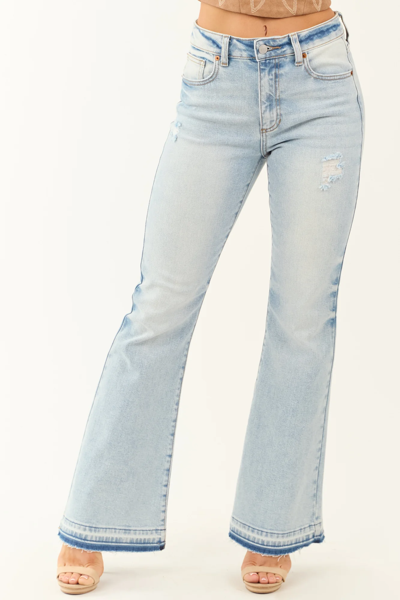 Light Wash Flare Leg Denim Jeans for Women