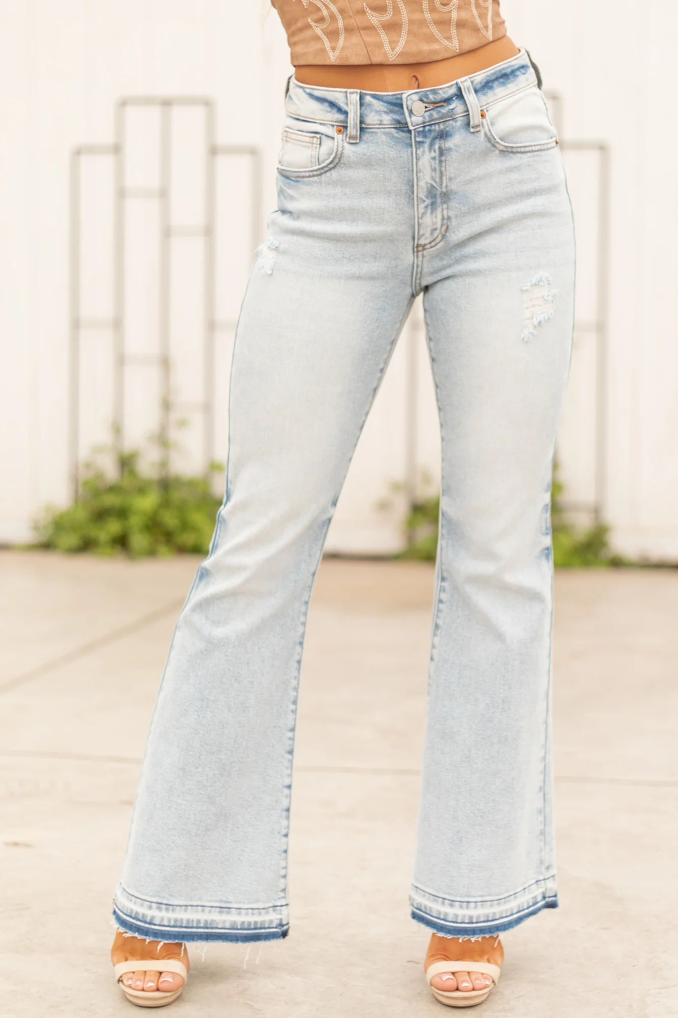 Light Wash Flare Leg Denim Jeans for Women