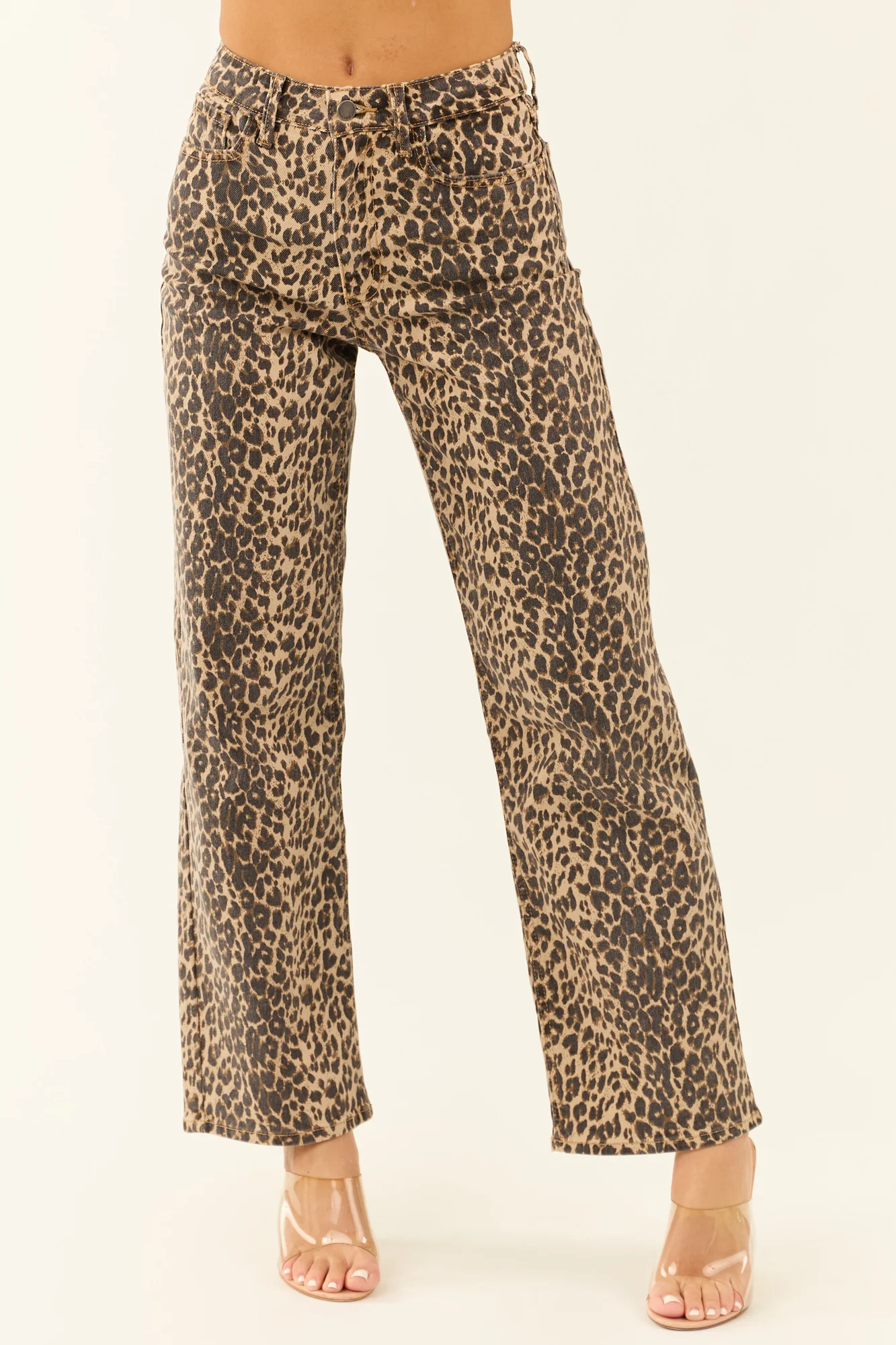 Leopard Print Straight Leg Denim Jeans