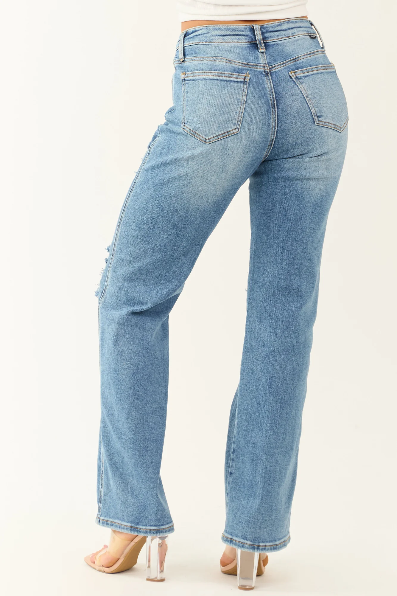 Medium Wash Straight Leg Star Patch Jeans